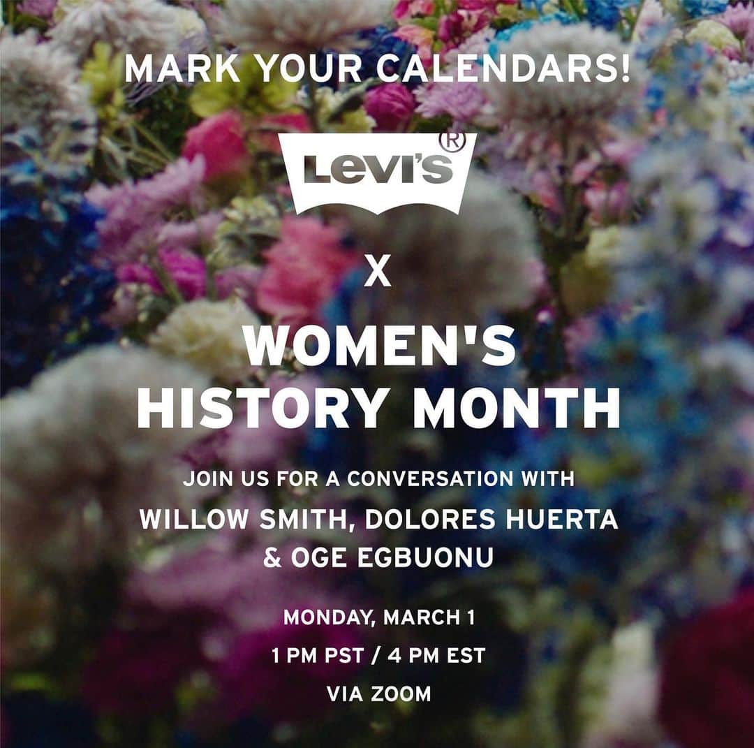 Levi’sさんのインスタグラム写真 - (Levi’sInstagram)「Join us on Monday, March 1st for an intimate conversation and Q&A with @willowsmith, Dolores Huerta and @ogetheyogi in honor of Women's History Month. RSVP at the link in bio.」2月26日 5時55分 - levis