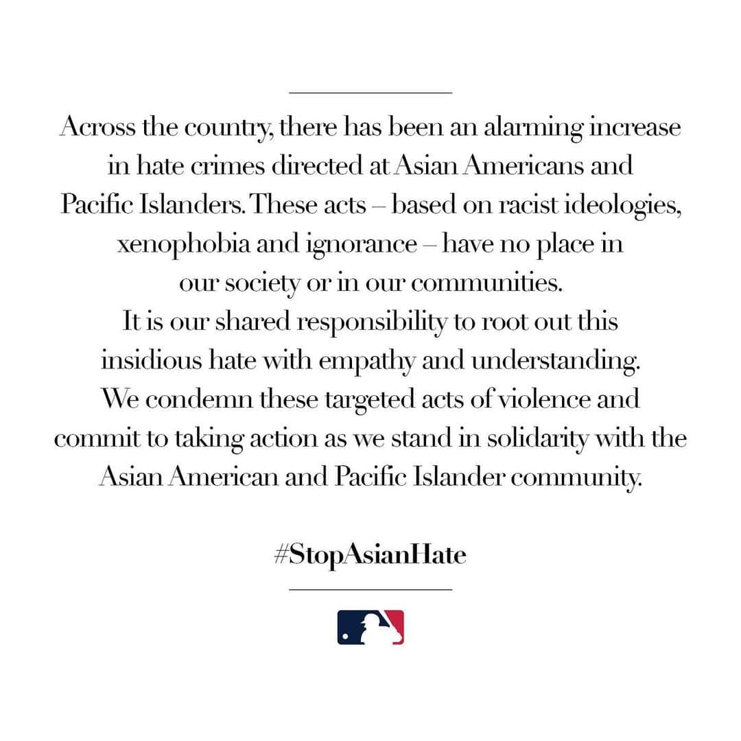 MLBさんのインスタグラム写真 - (MLBInstagram)「We stand with the Asian American and Pacific Islander community. #StopAsianHate」2月26日 6時19分 - mlb