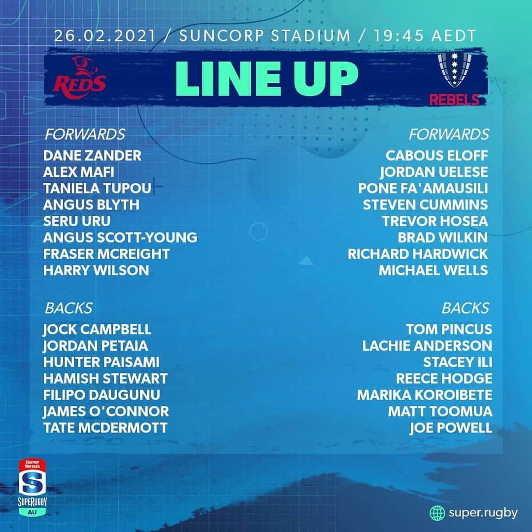 Super Rugbyさんのインスタグラム写真 - (Super RugbyInstagram)「Just 30 minutes until @melbournerebels open their #SuperRugbyAU campaign against @redsrugby in a Round 2 blockbuster! Lineups below 👇 #REDvREB http://bit.ly/3qVRjrD」2月26日 17時16分 - superrugby