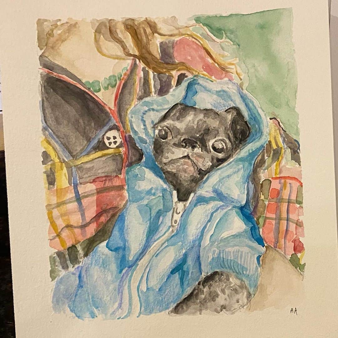 pugsofinstagramのインスタグラム：「Thank you to the talented  @ameli.yeahh for capturing Archie so perfectly.  #pug  #pugsofinstagram #petpaintingsoninstagram」