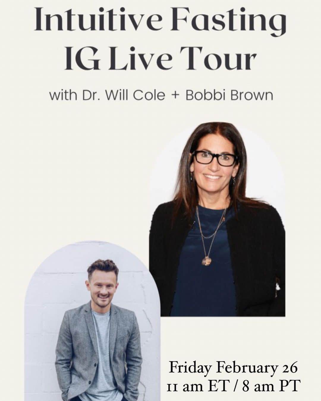 ボビー・ブラウンのインスタグラム：「Boy do I have a lot of questions for @drwillcole I’m usually pretty hungry in the AM especially when I tell myself I’m going to try to intermittent fast. Is it my mind or my tummy ? So happy to host him to celebrate his new book #intuitivefasting Let’s see if he can break it down for us simple folks. See you tomorrow at 11:00 est from my kitchen. Questions below」