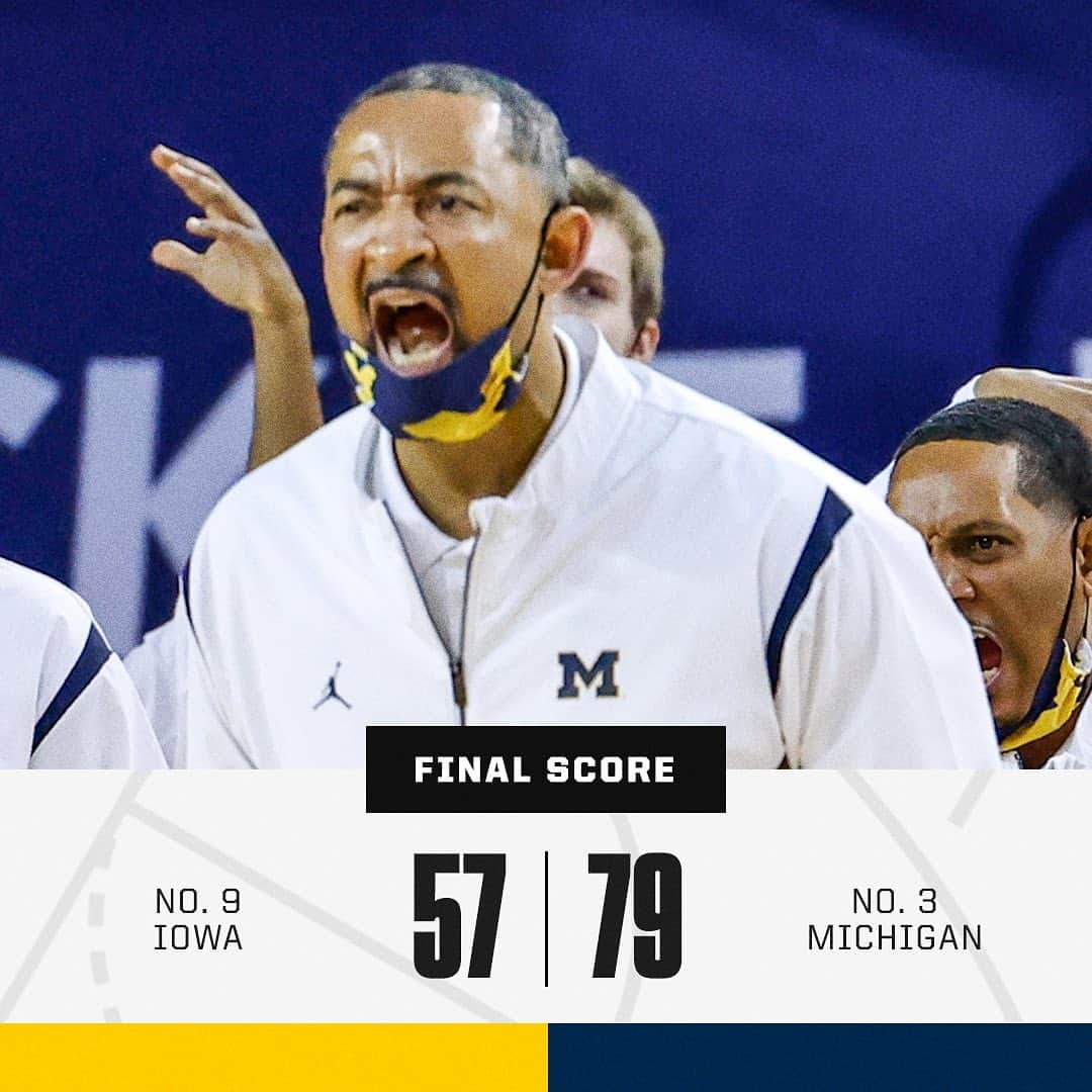 espnのインスタグラム：「Another dominant win for No. 3 Michigan! The Wolverines cruise past Luka Garza and No. 9 Iowa 👏」