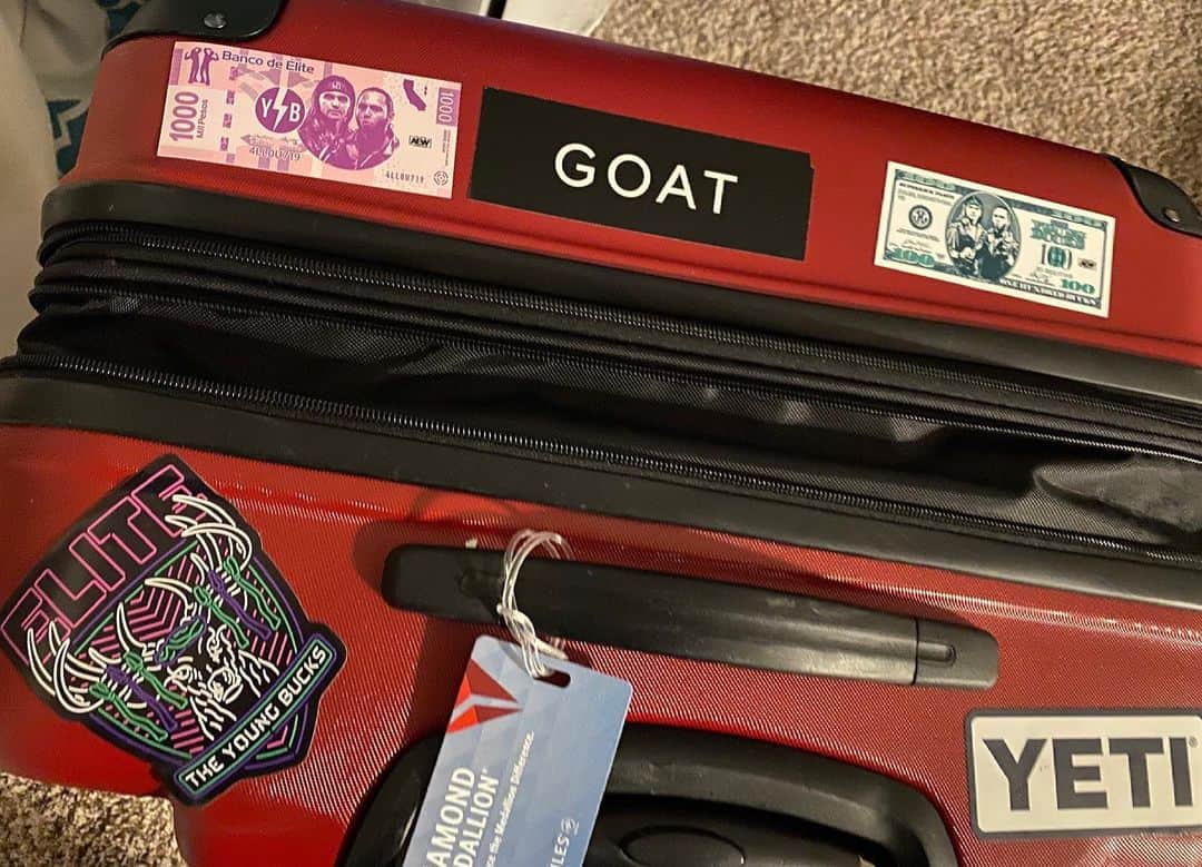 マット・ジャクソンのインスタグラム：「I go through a couple bags a year, & always gotta make them standout at bag claim. (YB stickers @ ShopAEW.com)」