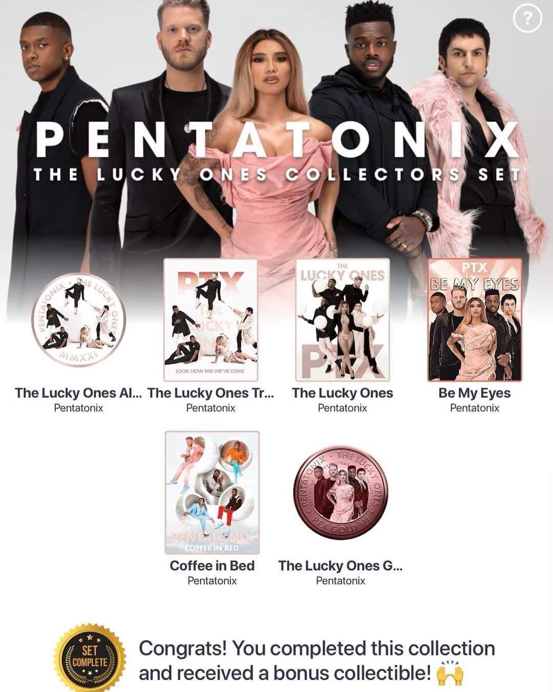 ペンタトニックスさんのインスタグラム写真 - (ペンタトニックスInstagram)「Complete your collectors set with all six digital collectibles inspired by our new album #PTXTheLuckyOnes! ✨ Go get 'em before they run out. Don't worry! If you're missing any, you can trade with others on the @Sweet app to get the full set. Swipe up in our story for the link!」2月26日 12時48分 - ptxofficial