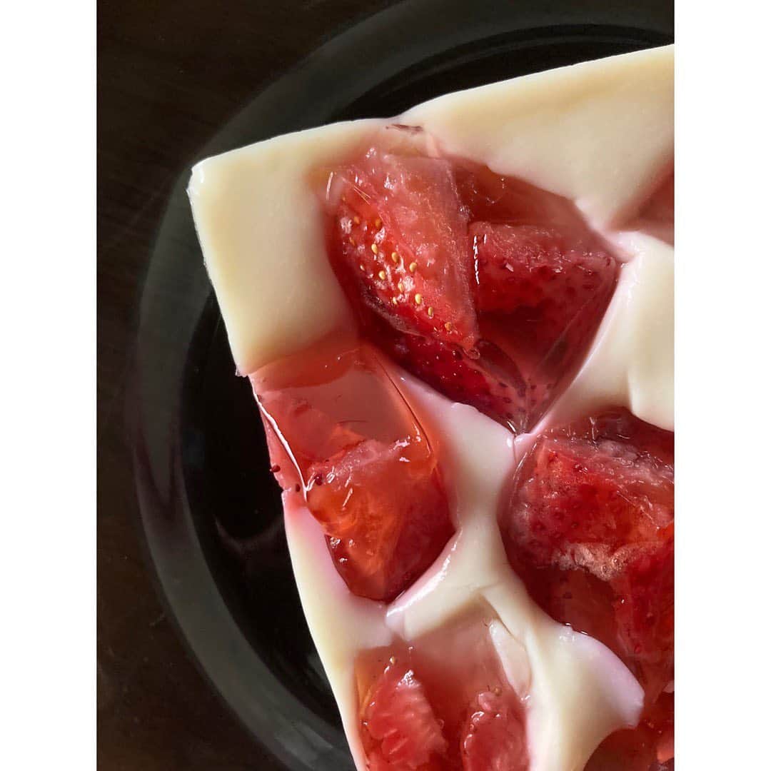 journaleatripのインスタグラム：「strawberry🍓  苺 豆乳と甘酒に浸かる苺 一枚流し。  苺はきび糖を少しまぶし 汗をかいたら軽く潰して シロップで固めたあと 豆乳甘酒にランダムに散らして固める。 罪悪感無しで一枚余裕で流し込める  ＃婦人画報4月号」