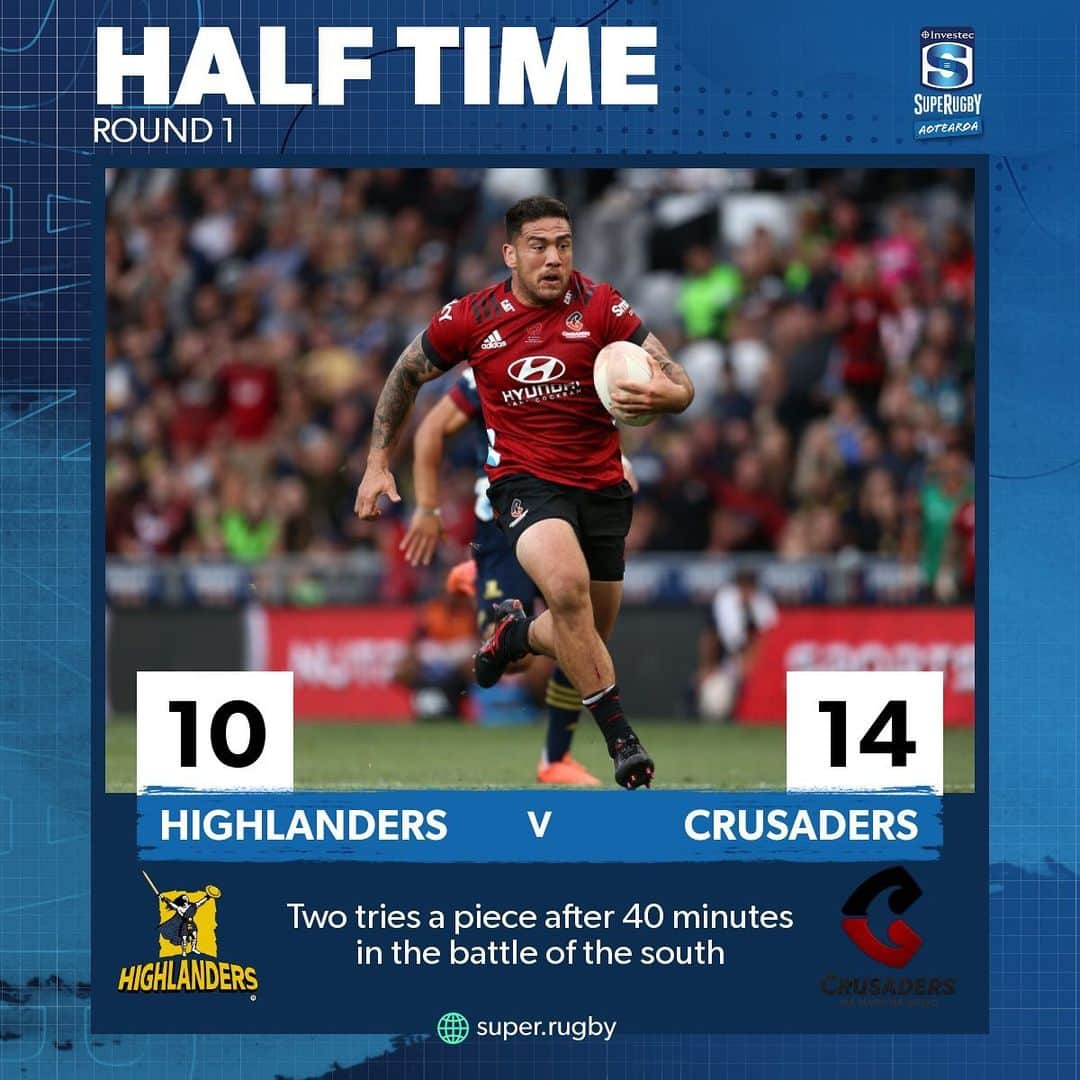 Super Rugbyさんのインスタグラム写真 - (Super RugbyInstagram)「HALF-TIME: The Crusaders narrowly lead the Highlanders at the break!  #HIGvCRU #SuperRugbyAotearoa」2月26日 15時56分 - superrugby
