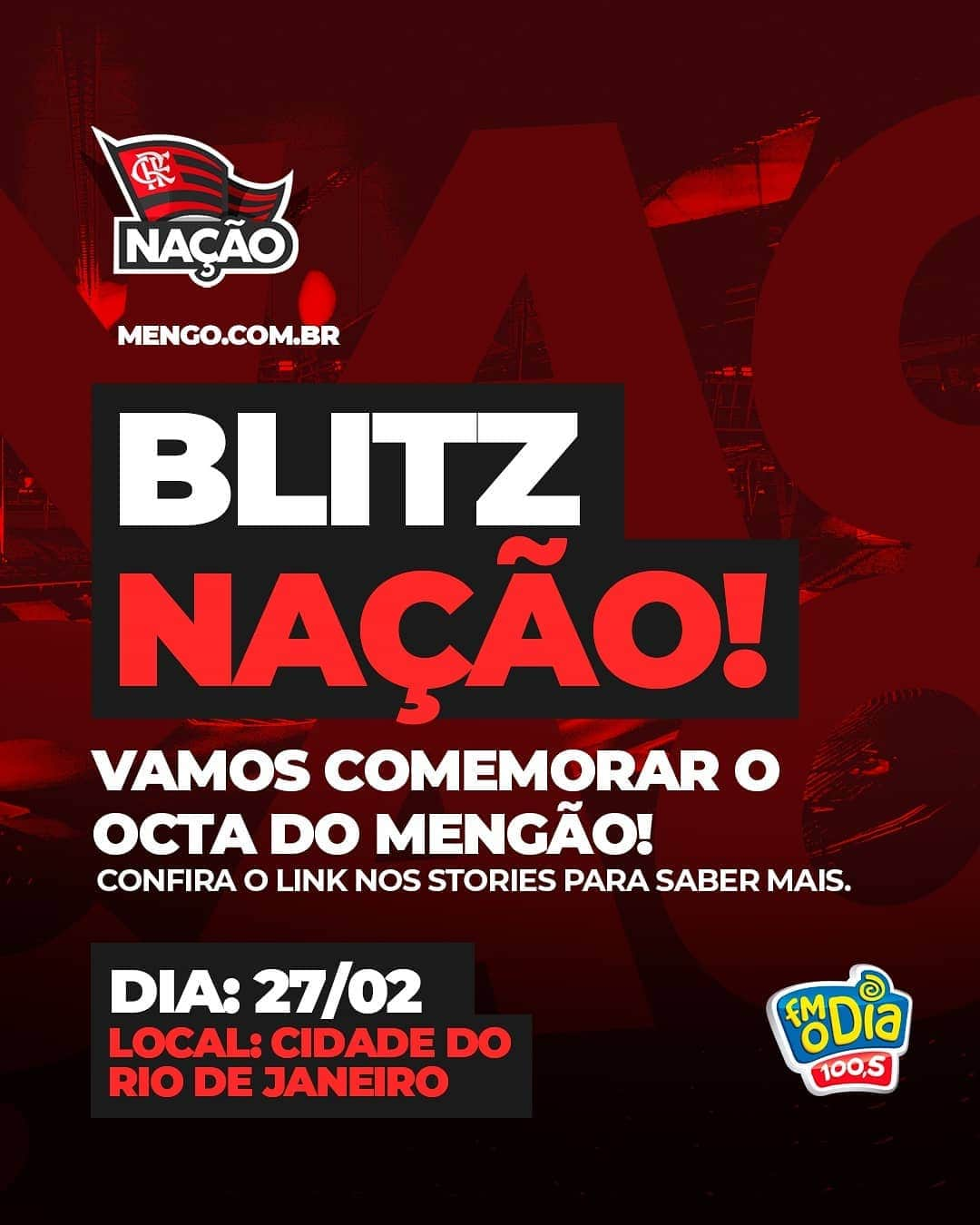 Rádio FM O Dia のインスタグラム：「💥 Chegou a Blitz Nação! 💥  O Nação e a FM O Dia vão te colocar na boa pra comemorar o Octacampeonato Brasileiro do Mengão. 🏆  Se liga nessa:  Nesse sábado, vai circular pela cidade um #CarroEspecial para presentear os rubro-negros que estiverem vestindo o Manto Sagrado!   ☝️ Se você for sócio-torcedor, mostre a sua carteirinha e ganhe uma camisa novinha do #MaisQuerido.  ☝️ Se você não for sócio-torcedor, fica tranquilo, vamos te presentear com seis meses grátis do plano #JogamosJuntos!  👉 Então fique ligado e, se precisar sair de casa, não esqueça de vestir o seu Manto! É a Blitz Nação chegando!   #NaçãoOcta #OitoPatamar #RiodeJaneiro #Errejota  #021 #Porainorio #Rj  #Flamengo #Fmodia」