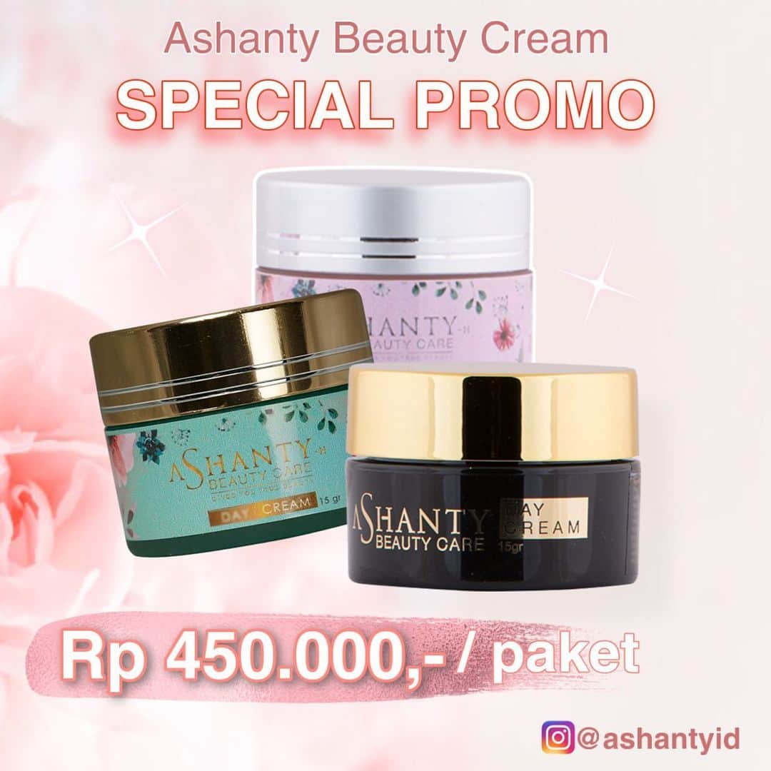 ASHANTY BEAUTY CREAM OFFICIALのインスタグラム：「Ashanty Beauty Cream by @ashantyid hanya Rp 450.000,- perpaket!!! Pilih salah satu cream series yang sesuai dengan jenis dan kondisi kulit wajahmu.  • Whitening Cream Series • Acne Cream Series • Anti Aging Cream Series   Ashanty Beauty Cream merawat dan menutrisi kulit wajah secara maksimal, membuat wajah lebih sehat, cerah dan berseri ✨  Masih tersedia buat kamu!! Promo spesial Eyeliner Pencil by @ashantybeautycosmetics  Dapatkan harga special untuk pembelian: • Exclusive Eyeliner Pencil by Ashanty 2 pcs hanya Rp 75.000,- dari harga normal Rp 150.000,-  Satu lagi yang Baru dari @aurellolycosmetics Aurelloly Blush on dengan 3 jenis  yang berbeda yaitu : 1. Blush On Cream membuat riasan pada tulang pipi terkesan natural dan merona serta kulit terlihat glowing.  2. Blush On Powder memberikan hasil yang natural namun tetap terlihat segar. 3. Aurelloly Shading untuk membuat counture pada tulang pipi sehingga wajah nampak tirus, untuk hasil  yang maksimal, setelah penggunaan dipadukan dengan blush on Aurelloly.  Formulasinya cocok dan aman untuk semua jenis kulit. Dikemas dalam kemasan yang praktis dan stylish sehingga cocok untuk dibawa kemana-mana.  Pesan sekarang juga sebelum kehabisan! Informasi dan pemesanan kamu bisa langsung click link yang sudah tertera di Bio IG @ashantyid atau bisa langsung kunjungi masing - masing instagram official @ashantybeautycosmetics @aurellolycosmetics Happy Shopping 🛍  ______________________________ #promo #sale #ashantyid #creamwajah #creamwajahbpom #cosmetics #aurelhermansyah #ashanty #blushon #eyeliner #skincare #skincarehalal」