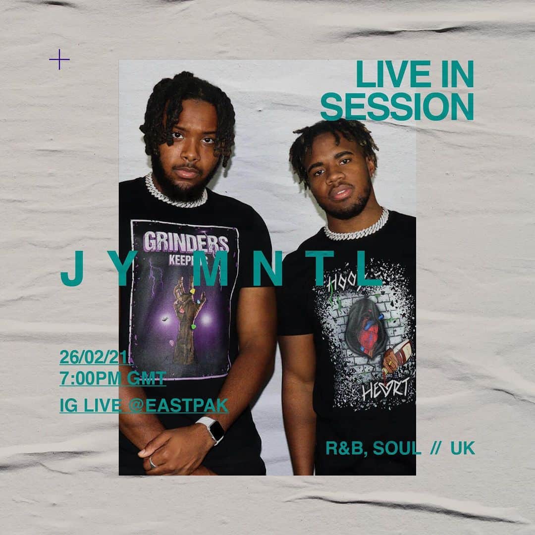 イーストパックのインスタグラム：「To end our month of celebrations on a positive note, we’ve invited the London-based rhythm and trap act @jy_mntl to join us for a live performance tonight! The duo will bring their melodic R&B and hip-hop sound to our Instagram Live session tonight (Friday) at 7pm GMT #builttoresist #eastpak #blackhistorymonth #bhm」