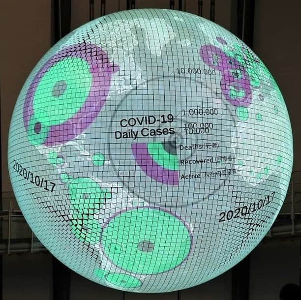 Miraikan, 日本科学未来館さんのインスタグラム写真 - (Miraikan, 日本科学未来館Instagram)「2/27(土)から #未来館 シンボル展示 ジオ・コスモスに新コンテンツ「COVID-19 Daily Cases」が追加されます。毎日最新のデータを使って、現在までの新型コロナウイルス感染の広がりをアニメーションで表現します。  A new program "COVID-19 Daily Cases" will be added to Miraikan's symbol exhibit "Geo-Cosmos" from Sat. February 27. Updating the science data every day, a pandemic outbreak of COVID-19 is animated up to date.  #日本科学未来館 #Miraikan #常設展示 #GeoCosmos #ジオコスモス #covid_19」2月26日 20時00分 - miraikan
