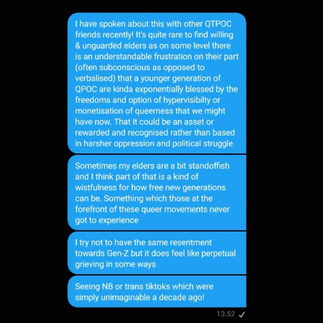 カインドネスのインスタグラム：「Today I'm attending the @tradesunioncongress conference on trans rights for UK workers, a webinar about how trade unions are supporting trans ppl in the work place. Had parallel thoughts reading an article in Gal-dem about queer south Asian UK history and wanted to share. Interested in knowing other people's views. It's such a beautiful time to be queer or trans in many ways, I just hope our elders feel embraced, uplifted and supported as we revel in our relative freedoms. I'm expecting a lot of wistfulness at the conference today, but hoping for radicalism & militancy too ❤️」