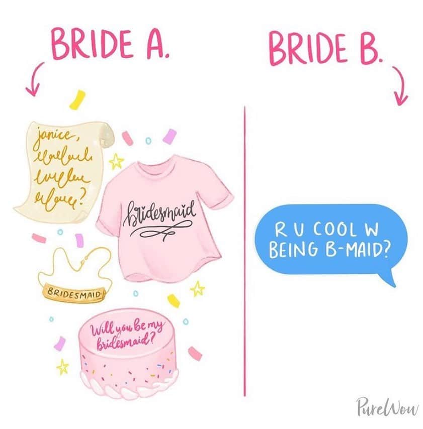 Bedroom diaryのインスタグラム：「Some people are out here giving Cartier bracelets, a trip to bora bora, and Veuve Clicquot in their bridesmaids box 😂」