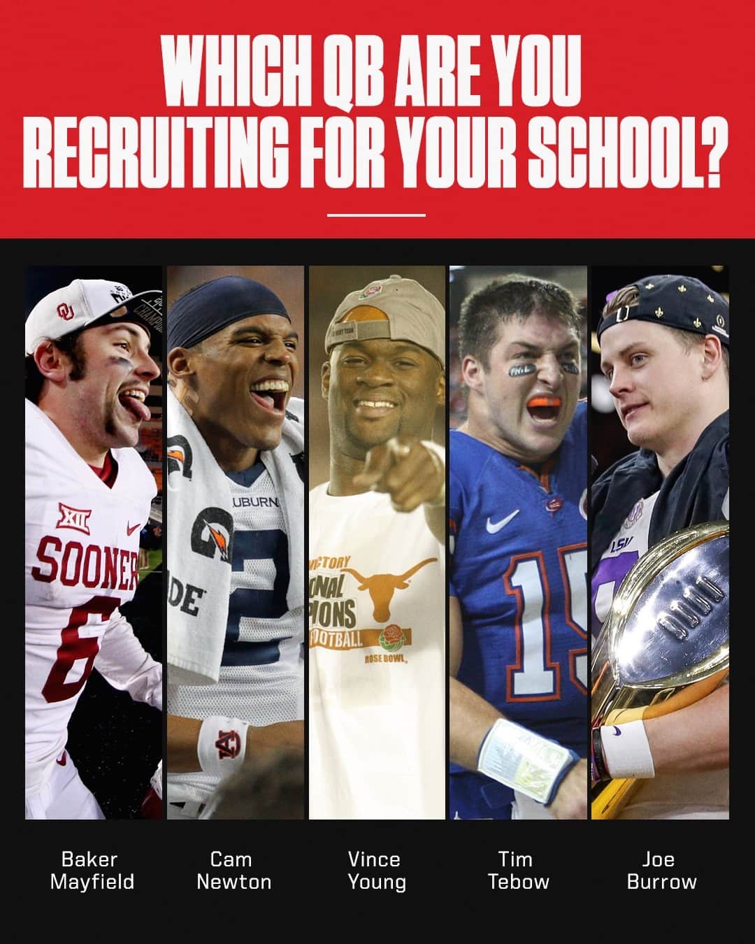 espnのインスタグラム：「If you could go back in time, which of these QBs would you want on your team? 🤔 @espncfb」