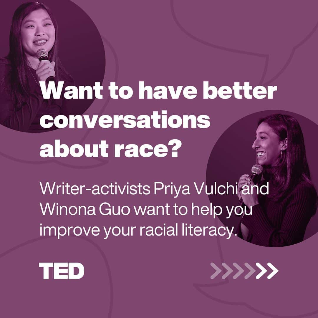 TED Talksさんのインスタグラム写真 - (TED TalksInstagram)「If we truly want to fight racism and injustice, we need to engage both our hearts *and* our minds, according to writer-activists and @choose_org cofounders Priya Vulchi and Winona Guo. This means caring about and listening to people's everyday experiences of bias and discrimination — and also understanding the larger systems that uphold white supremacy. To assist you, Vulchi and Guo created this helpful guide to having better conversations about race with your friends, family, coworkers and others. “We need to each begin by bridging the gaps between our own hearts and minds to become racially literate,” they explain in their TED Talk. “Once we all do, we will be that much closer to living in spaces and systems that fight and care equally for all of us.” Visit the link in our bio to watch their talk and learn about what you can do to understand, navigate and improve a world structured by racial division.」2月27日 1時20分 - ted