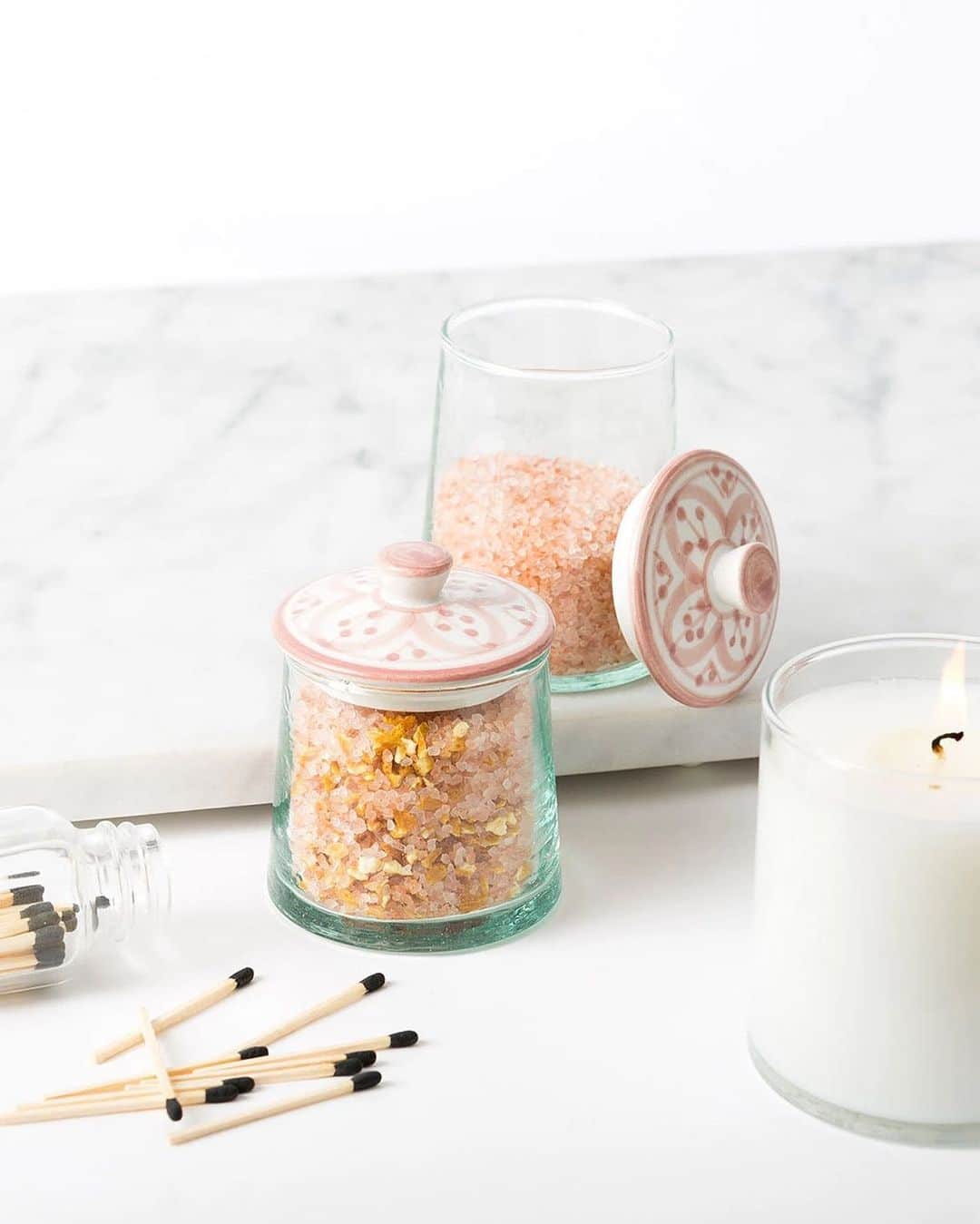 The Little Marketのインスタグラム：「Your favorite glass jars are back in blush and white! Which one will you choose? Tap to shop now and organize your home with handmade pieces that empower artisans in Morocco.」