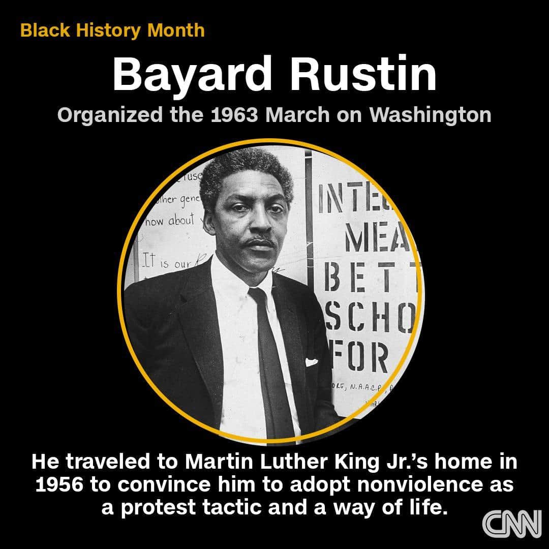 CNNさんのインスタグラム写真 - (CNNInstagram)「Bayard Rustin overcame prejudice on multiple levels and ultimately became a key ally of Rev. Martin Luther King Jr. As an openly gay Black man during the Jim Crow era, Rustin was arrested for having sex with men. At that time, homosexuality was widely considered a form of mental illness. King was pressured to drop Rustin from his inner circle of advisors because of his sexual orientation, but he refused to abandon him. Rustin’s crowning achievement was organizing the March on Washington, which brought more than 200,000 peaceful protesters of different races and religions to the nation’s capital in August 1963. ⁠ ⁠ Tap the link in our bio to learn more about this American hero and read about other pioneers we’re celebrating for Black History Month.⁠ ⁠ (📸: Patrick A. Burns/New York Times Co./Getty Images)」2月27日 4時01分 - cnn