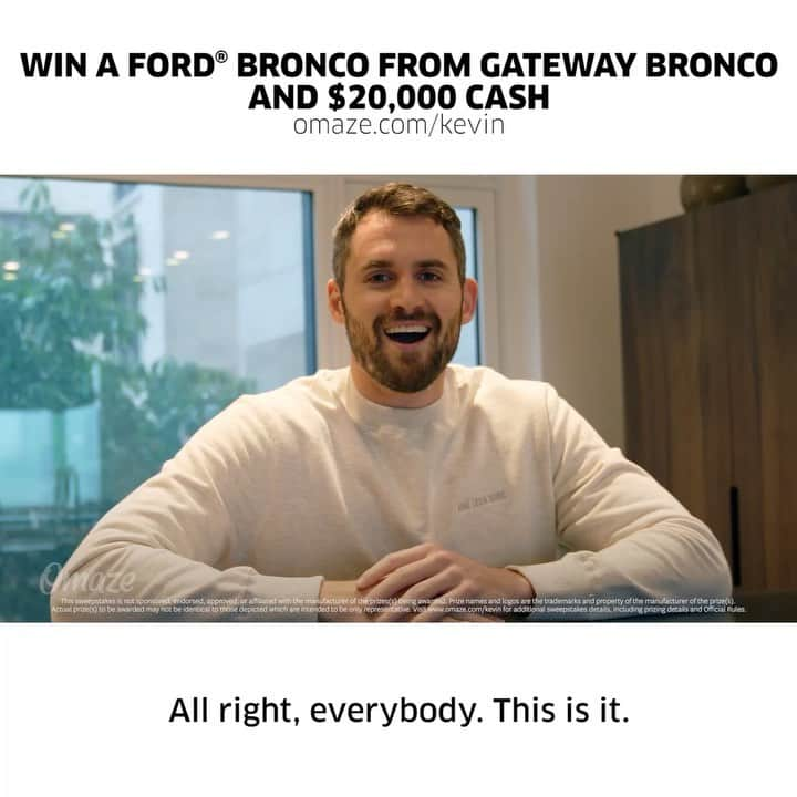 ケビン・ラブのインスタグラム：「Time’s running out — You could take home a one-of-a-kind vintage Bronco and $20,000 cash. Every donation supports the @kevinlovefund!!! Enter now at the link in my bio or go to omaze.com/kevin today. @omaze #omaze」