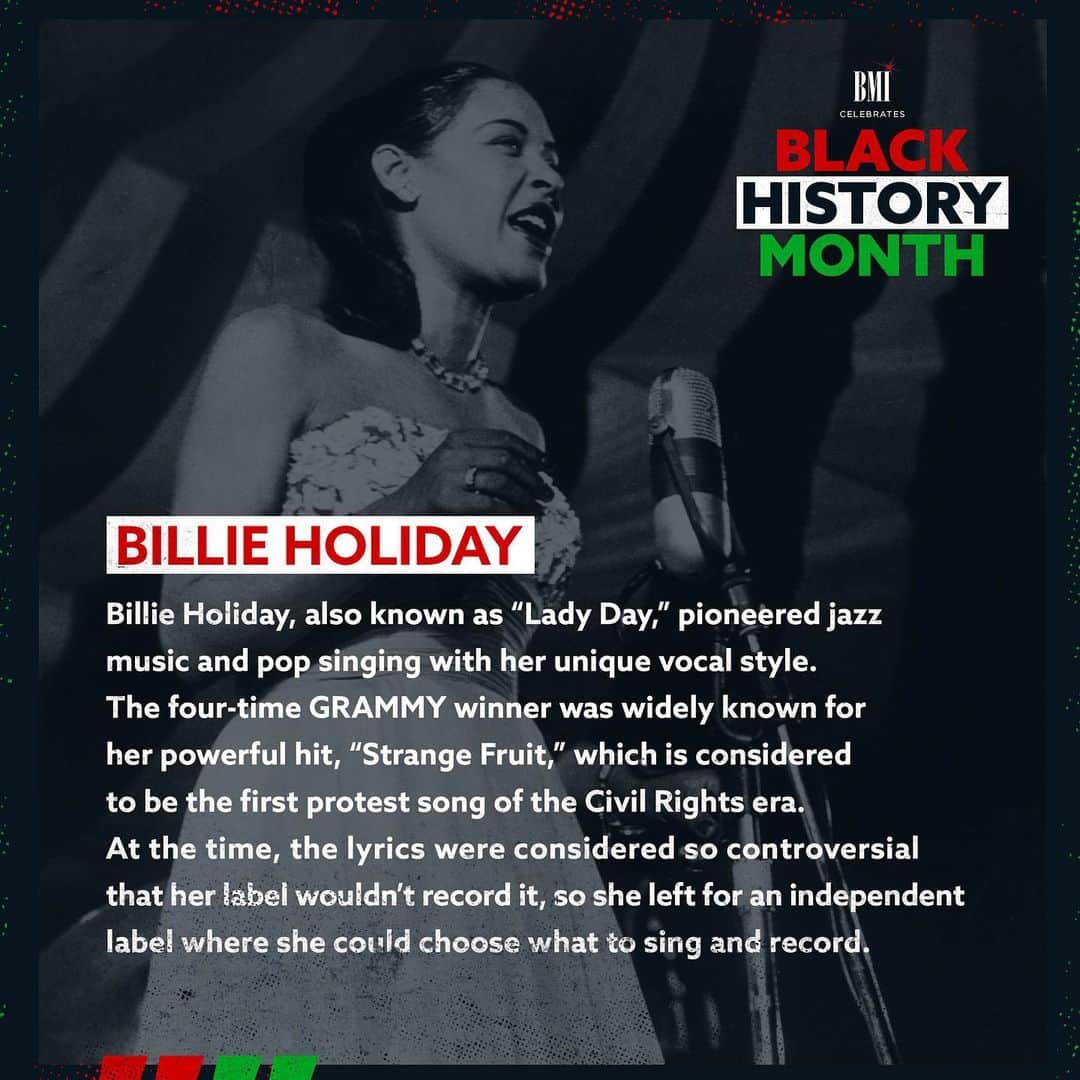 Broadcast Music, Inc.のインスタグラム：「Celebrating Billie Holiday this #BlackHistoryMonth! #BillieHoliday Who is tuning into The United States vs. Billie Holiday that premiered today?」
