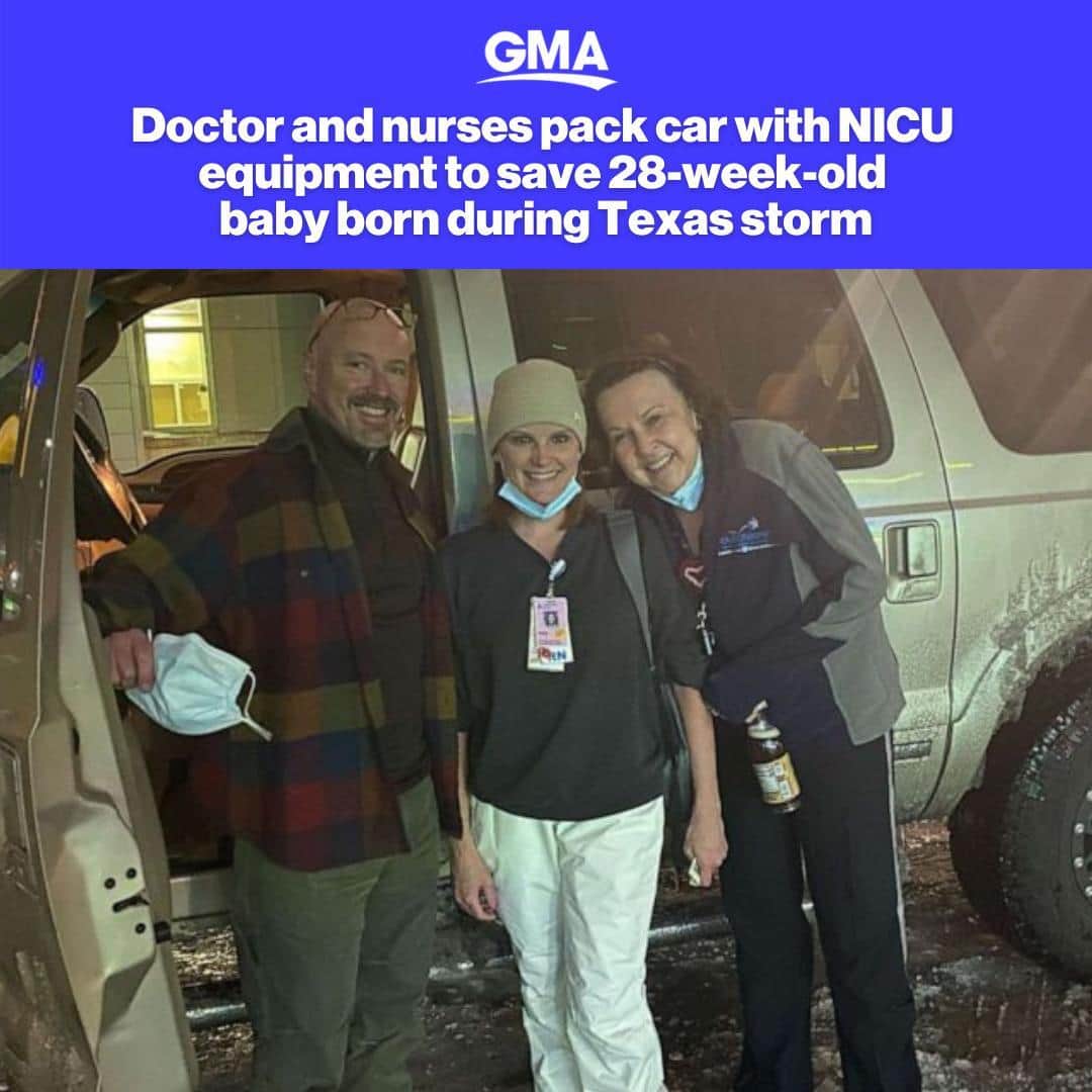 Good Morning Americaさんのインスタグラム写真 - (Good Morning AmericaInstagram)「The life of a premature, 1-pound baby born during a catastrophic winter storm in Texas was saved thanks to the ingenuity of a team of doctors and nurses, including some who packed a truck with neo-natal intensive care unit equipment and drove through snow to help. ⁠ ⁠ LINK IN BIO for more details.」2月27日 5時38分 - goodmorningamerica