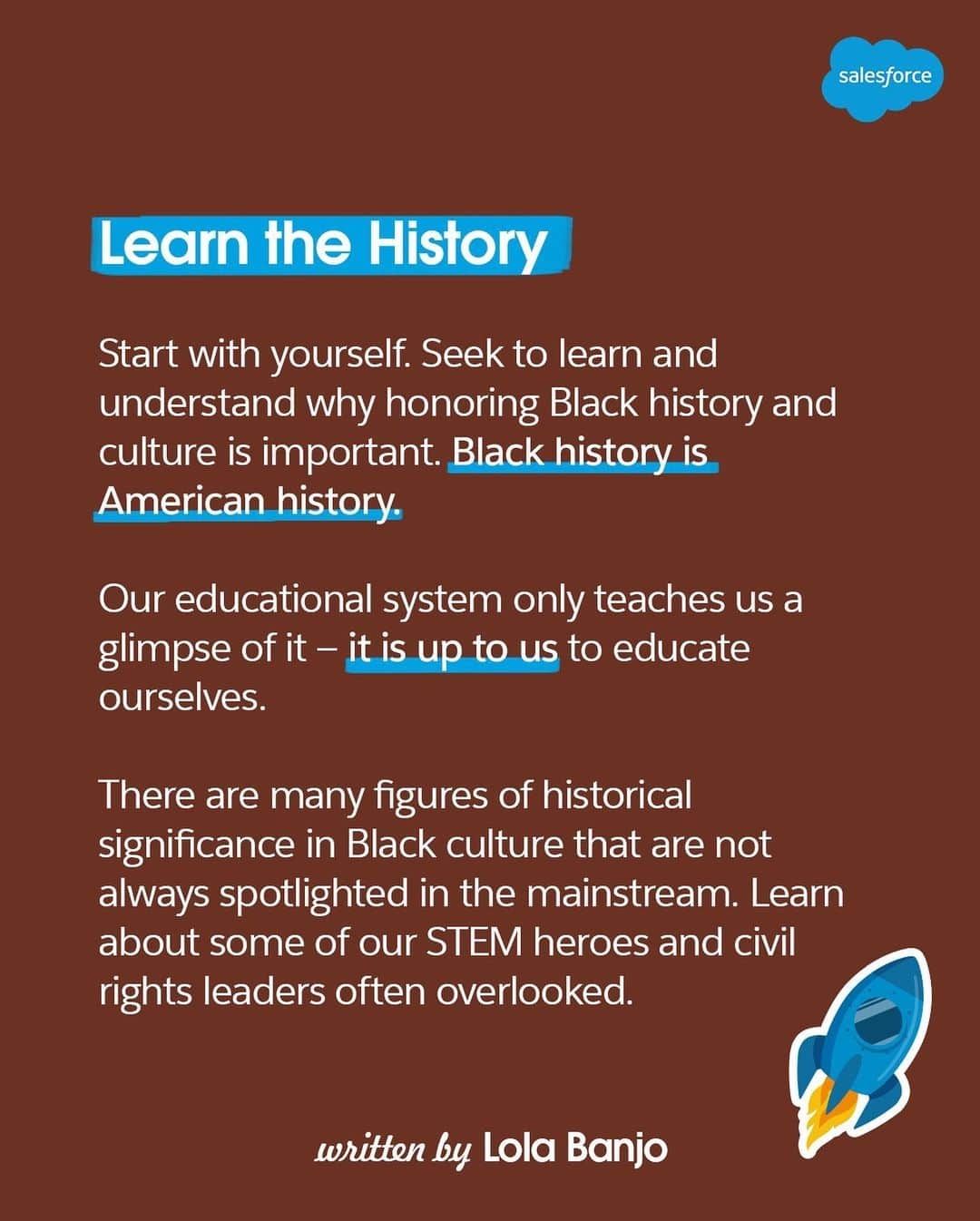 Salesforce さんのインスタグラム写真 - (Salesforce Instagram)「"By being intentional about taking time to learn about our different cultures and histories — we help build more understanding, compassion, and belonging in the workplace." Lola Banjo, BOLDforce President and Senior Director of Innovation Consulting at Salesforce’s Office of Innovation, shares the importance of honoring #BlackHistory in the workplace year-round on The 360 Blog. Read more at the link in bio. 🔗 #BHM」2月27日 8時18分 - salesforce