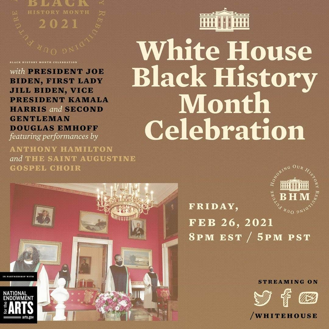 The White Houseさんのインスタグラム写真 - (The White HouseInstagram)「Tonight, the President, First Lady, Vice President, and Second Gentleman are coming together to host a virtual Black History Month Celebration. Make sure to tune in at 8 PM ET to watch.」2月27日 8時40分 - whitehouse