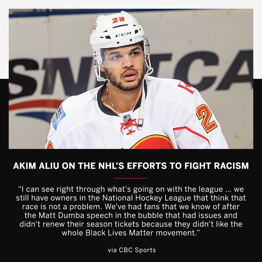 espnのインスタグラム：「Akim Aliu, co-founder of the Hockey Diversity Alliance, says he can "see through" the NHL's fight to end racism.」