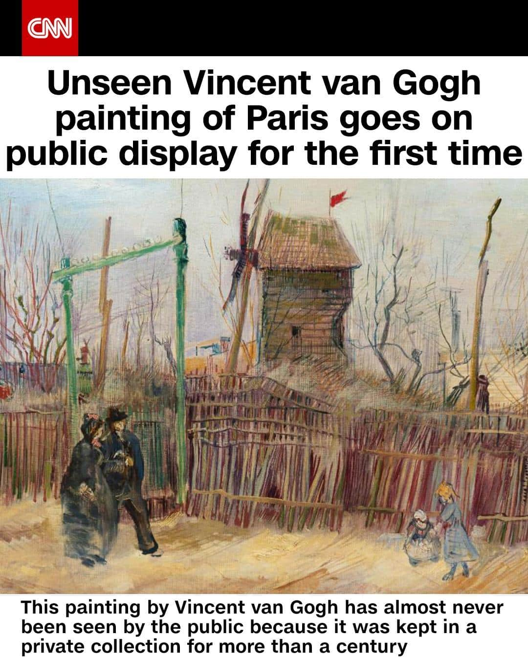 CNNさんのインスタグラム写真 - (CNNInstagram)「"Street scene in Montmartre," by Vincent van Gogh, which has almost never been seen by the public after being stashed within a French family's private collection for more than a century, has finally been unveiled. The work was painted in the spring of 1887, three years before the Dutch master is believed to have died by suicide. The painting is set to go on public display for the first time, before being sold at auction in Paris. It is expected to fetch between $6 million and $9.7 million when it goes under the hammer in March. Tap the link in our bio to learn more and follow @cnnstyle.⁠ ⁠ (📸: Sotheby's/ArtDigital Studio)」2月27日 9時01分 - cnn