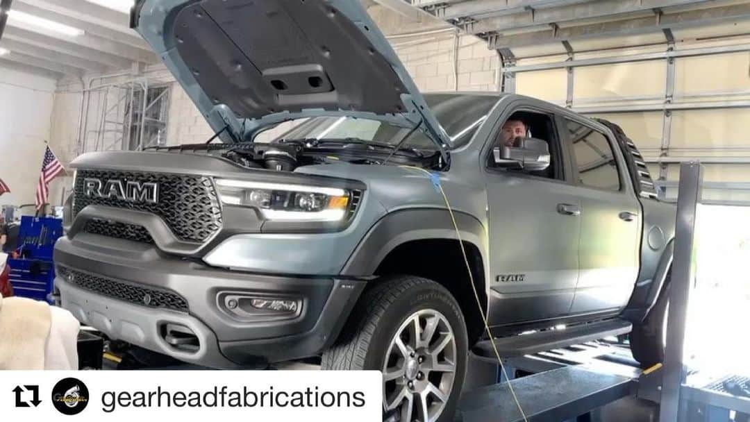 ビル・ゴールドバーグのインスタグラム：「#Repost @gearheadfabrications with @get_repost ・・・ More numbers are in on @goldbergsgarage TRX. With our stage 2 package it put down 846whp/766tq. #spear #jackhammer #whosnext @wwe @ramtrucks @dodgeofficial @stellantisna @trostlemark @ralphgilles 😬😉🎅🏻 #goldbergsgarage @xpel   Before you ask...the OEM Wheel & Tire package were too wide to fit on the dyno 😜  #getsome #trx #trxram #ramtrx #goldbergsgarage #whosnext #mopar #supercharged #supercharger #hellcat #trucks #fasttrucks #trucking #horsepower #mopar #hemi #modernstreethemi #hemipower」