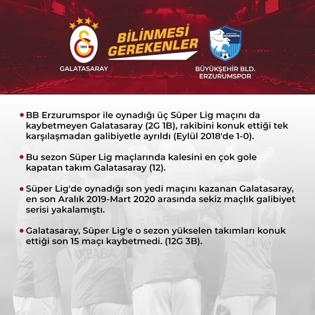 ガラタサライSKさんのインスタグラム写真 - (ガラタサライSKInstagram)「📊 #Galatasaray-BB Erzurumspor maçı öncesi bilinmesi gerekenler. #GSvERZ」2月27日 22時01分 - galatasaray