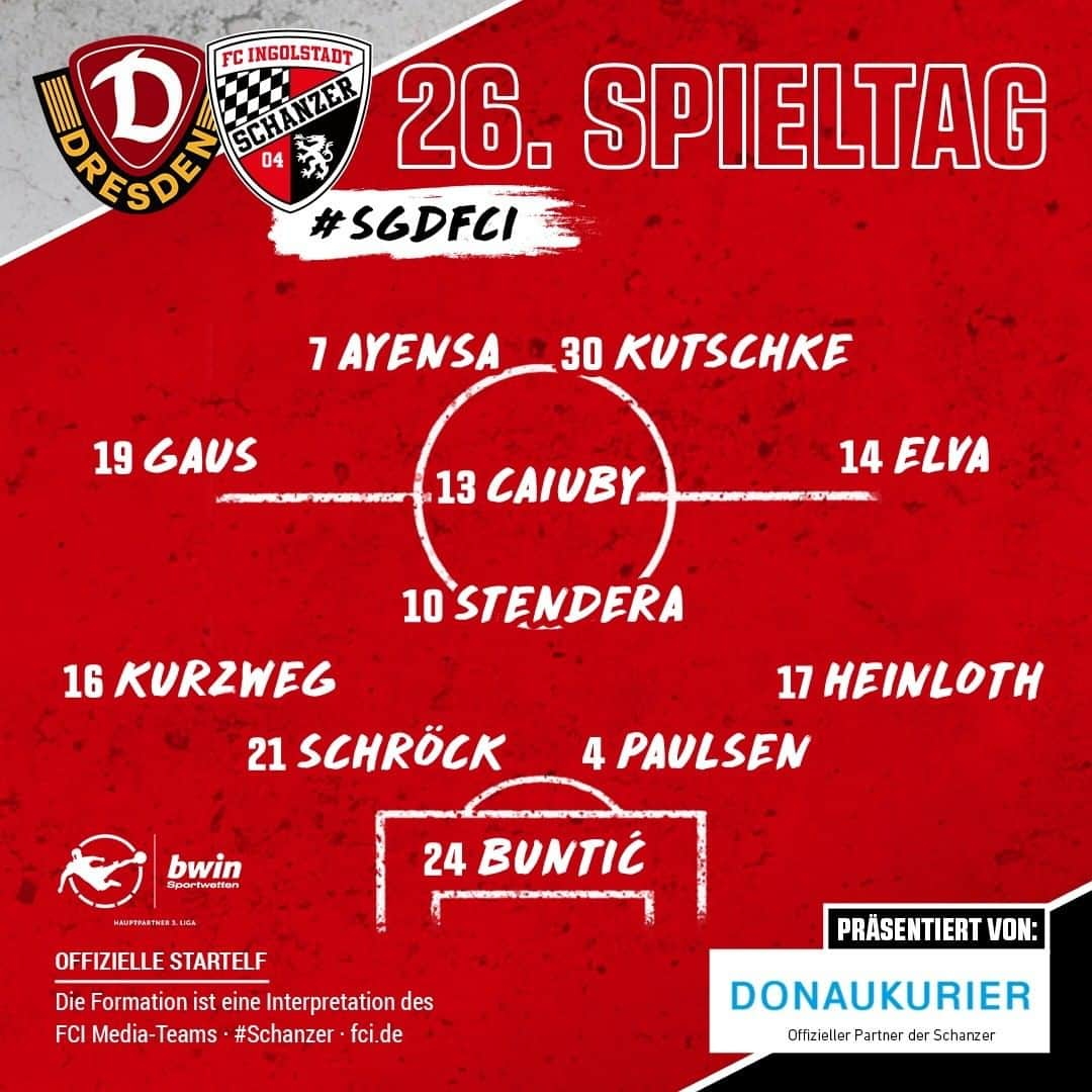 FCインゴルシュタット04さんのインスタグラム写真 - (FCインゴルシュタット04Instagram)「⚫️🔴 OFFIZIELLE STARTELF ⚫️🔴 So gehen die #Schanzer ins Topspiel der @3.liga gegen die @sgdynamodresden‼️⚽️ Comebacks für Kutschke & Gaus! Was sagt ihr zur Aufstellung? ___ Ab jetzt legt der Fan-Liveticker (checkt die Story) für euch los, doch die Partie gibt's heute auch im Free-TV (BR/MDR) & wie immer auf @magentasport 🤩📺 ___ Die Bank: Schellenberg, Preißinger, Kaya, Niskanen, Keller, Butler & Bilbija . . #schanzerdassindwir #Schanzerfürimmer #Ingolstadt #FCI #FCIngolstadt #3Liga #zeigtsuns #fu3ball #soccer #fussball #football #futbol #immerweiter #zamhoidn #Team #Auswärts #Auswärtsspiel #Auswärtsfahrt #away #SGDFCI #Spitzenspiel #Topspiel #Dynamo #Dresden #SGDynamoDresden #DynamoDresden #Matchday #Startelf #Aufstellung」2月27日 21時01分 - dieschanzer