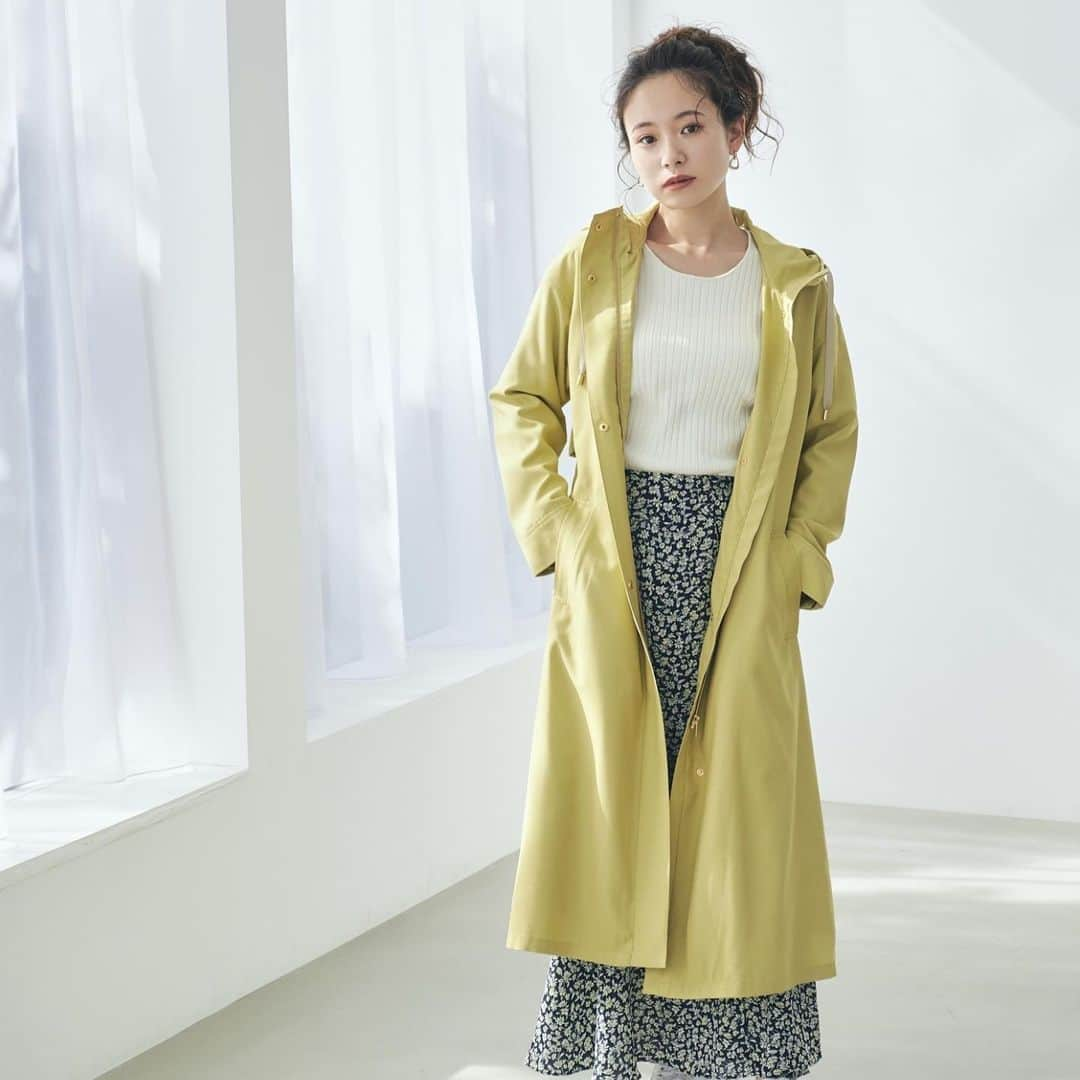 Cherie Monaさんのインスタグラム写真 - (Cherie MonaInstagram)「. -NEW SEASON- “2021 SPRING COMING”  フードマットカルゼコート Beige/Yellow(Green) ¥14,900+tax  @cheriemona_official @mizuki_nishikawa_  #cheriemona #シェリーモナ #2021SS #newarrival」2月27日 20時57分 - cheriemona_official