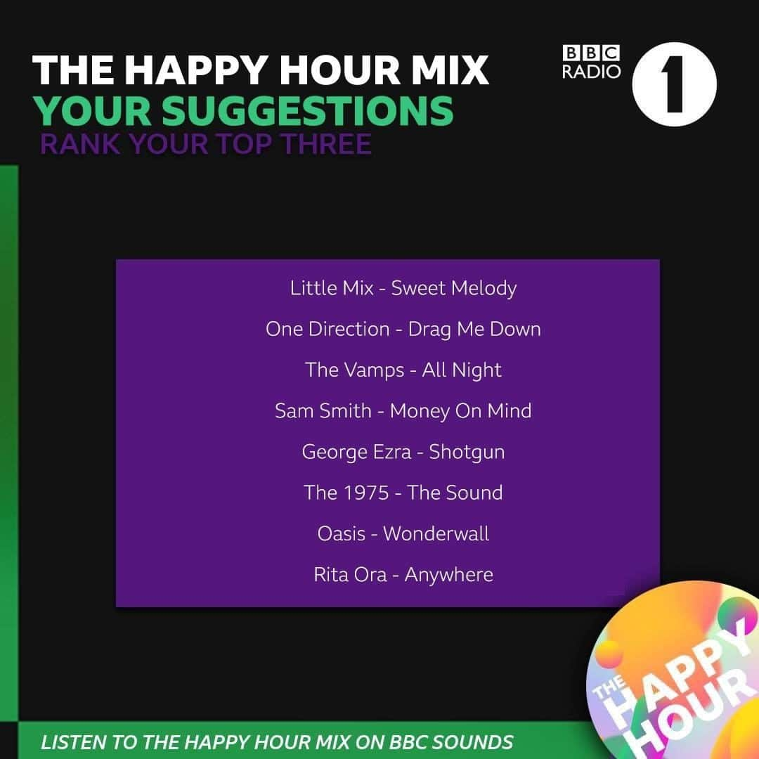 BBC Radioさんのインスタグラム写真 - (BBC RadioInstagram)「The suggestions you've been making in the comments! Rank your top three ✨⁣ ⁣ And you can listen to the Happy Hour Mix in full on @bbcsounds」2月27日 21時00分 - bbcradio1