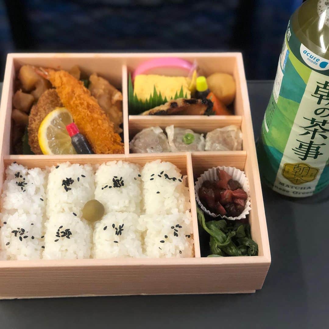 池田健三郎のインスタグラム：「今日は仕事で千葉県方面へ。旅の供はもちろん崎陽軒のお弁当ですが、少し奮発して幕の内にしました。 #崎陽軒 #幕の内弁当」
