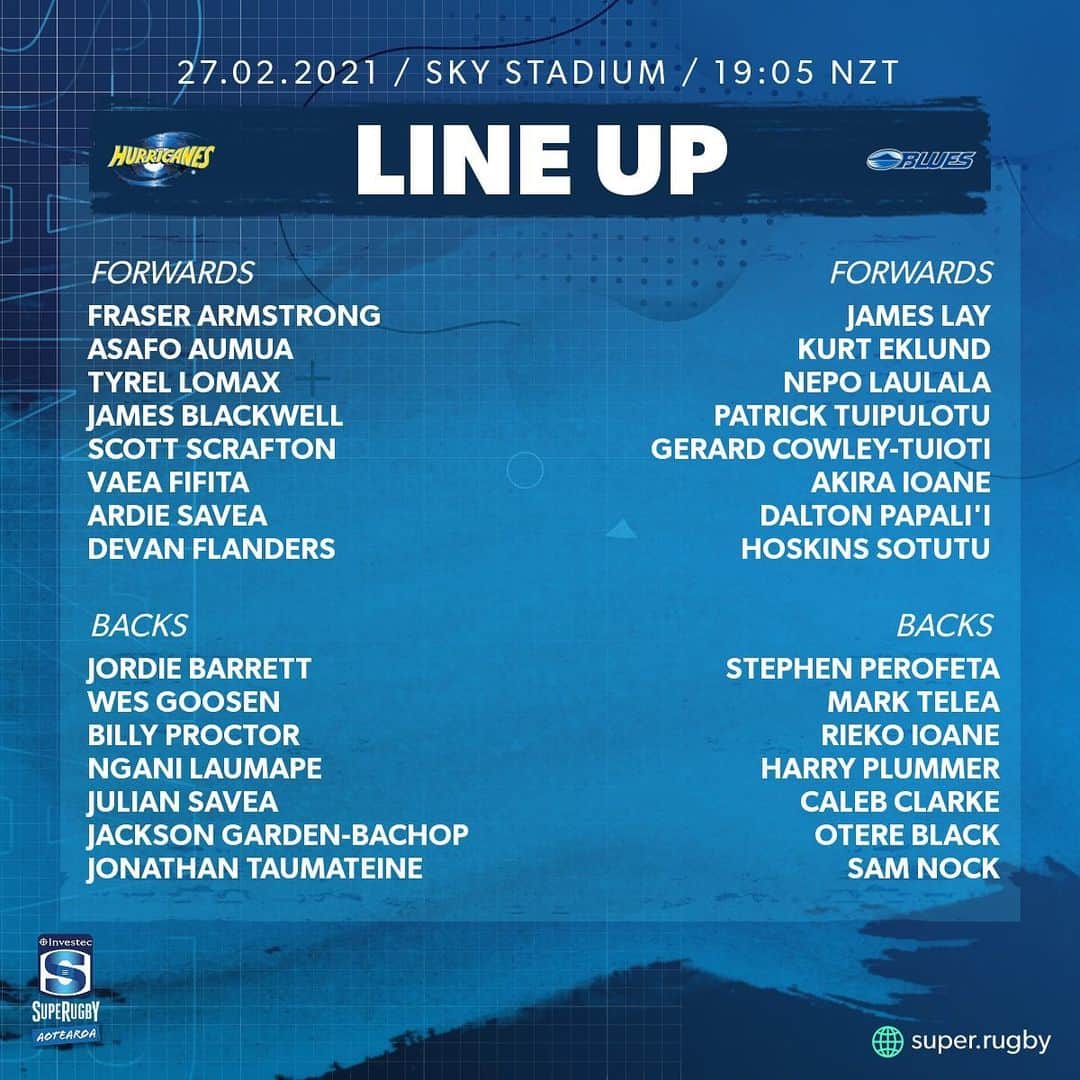 Super Rugbyさんのインスタグラム写真 - (Super RugbyInstagram)「Just 30 minutes away from kick-off at Sky Stadium for the #SuperRugbyAotearoa clash of #HURvBLU! Here’s the lineups!   MATCH CENTRE: https://bit.ly/3qY549m」2月27日 14時35分 - superrugby