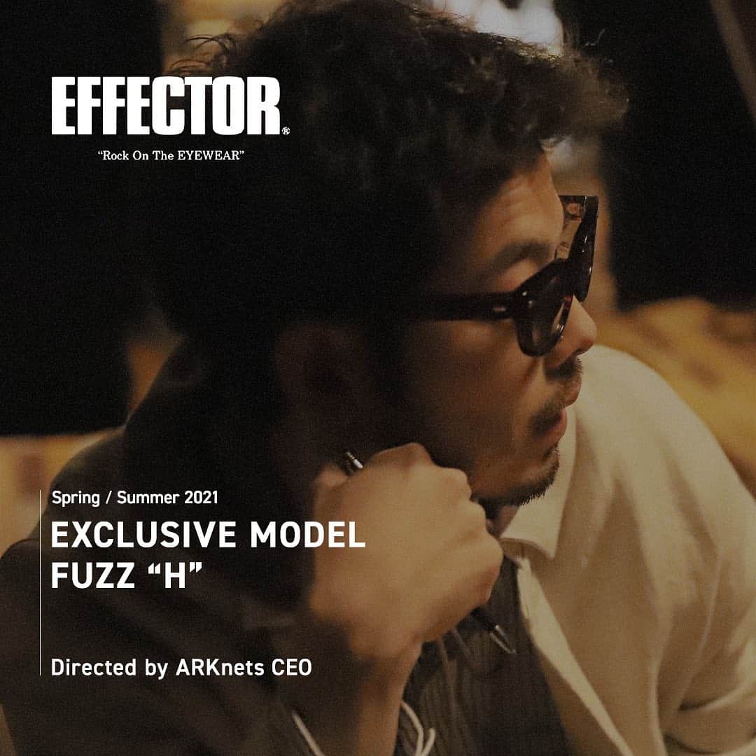 ARKnetsのインスタグラム：「《 EFFECTOR（エフェクター） 》  ARKnets exclusive model　"FUZZ H"   8mm 厚のフレームの特徴をフルに活かした、EFFECTOR®のコンセプトを体現する代表的モデル「FUZZ＝ファズ」。ARKnets CEOのHEAVY SMOKERが普段から愛用している「FUZZ」をカラーレンズに入替えて着用していることから生まれた、HEAVY SMOKERの頭文字「H」を加えた別注モデル。  ■BRAND／EFFECTOR（エフェクター） オプティカルテイラー　クレイドルのオリジナルブランドEFFECTOR。Rock on the eyewearをテーマに、どこにも無い個性あるセルフレームアイテムを展開している。モデル名のほとんどは基本的にギターの音響装置であるエフェクターに由来しており、ビートニック・カルチャーにインスパイアされたラインやネイバーフッドとのコラボレーションモデル等も展開され、各界のクリエイターからも絶大な支持を受けている。  @effector.eyewear  【取り扱い店舗 】 @museum_ark  ■商品や通信販売に関しまして、 ご不明な点がございましたらお気軽にお問い合わせください。 ----------------------------------- 【お問い合わせ】 ARKnetsコールセンター TEL：028-634-1212 ( 営業時間 12:00～19:00 ) ※店舗へ繋がりにくい場合には、こちらまでお問合せ下さい。 ------------------------------------- #arknets #アークネッツ #arknets別注 #別注 #effector #エフェクター #eyewear #メガネ #メガネコー # styling #スタイリング #fashion #ファッション #メンズファッション #coodinate #コーディネイト #instafashion #21ss #21春夏」