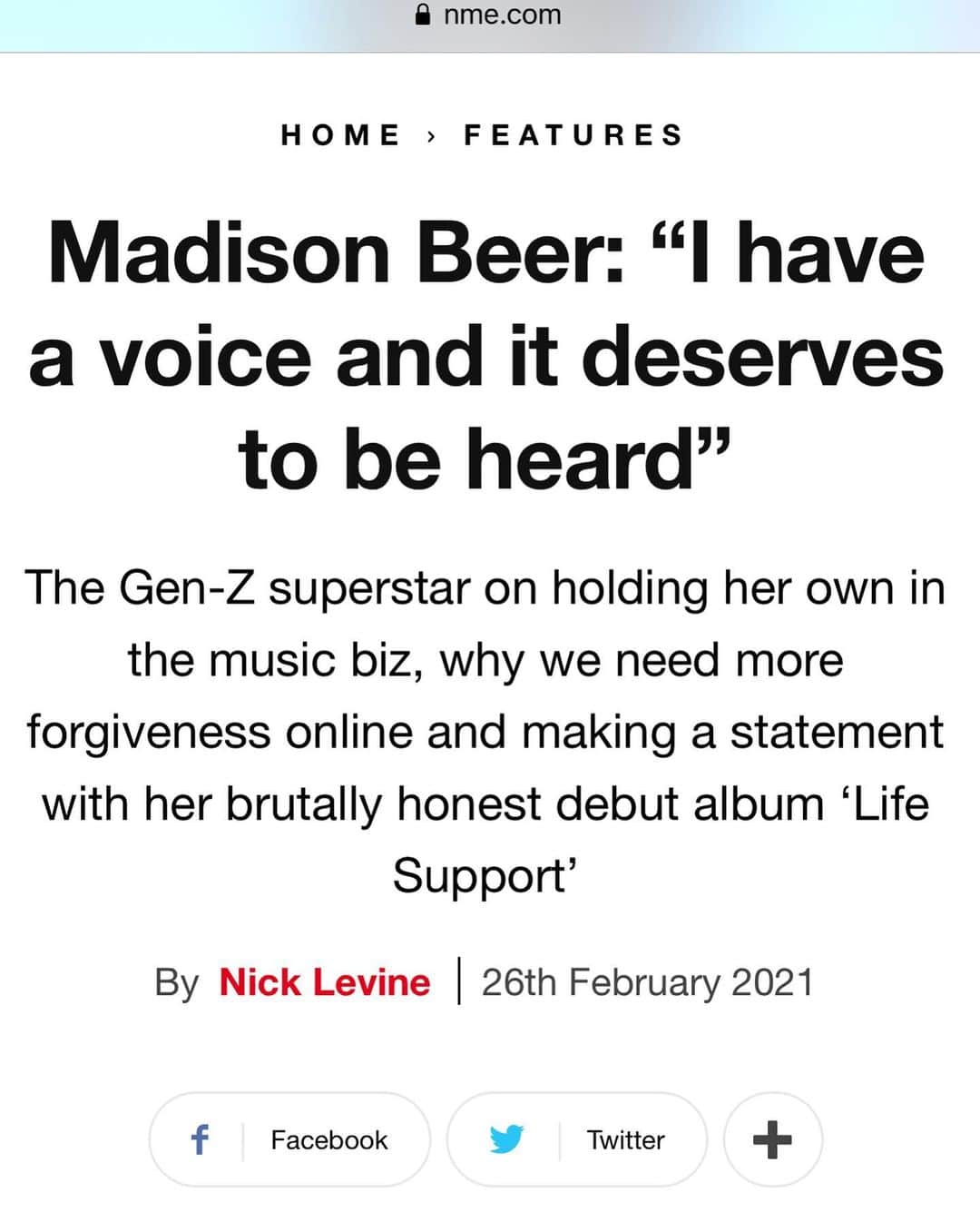 マディソン・ビアーさんのインスタグラム写真 - (マディソン・ビアーInstagram)「THANK YOU @nmemagazine」2月27日 15時58分 - madisonbeer