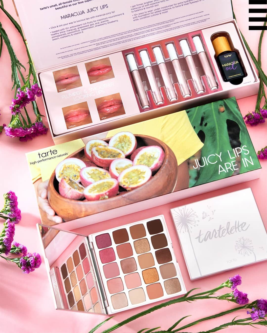 のインスタグラム：「CONCOURS 😍 Quoi de mieux pour finir la semaine qu'un coffret @tartecosmetics à gagner ? 2 personnes auront la chance de remporter ce lot comprenant les deux dernières nouveautés : la palette XXL Tartelette juicy, les gloss maracuja juicy lip mais également l'iconique sérum multi-usages maracuja oil 💜  Pour participer : 🌸 Follow @sephorafrance 🌸 Liker ce post 🌸 Mentionner 3 personnes en 3 commentaires différents 🌸 Bonus : partagez cette publication dans votre story  Fin du concours le 03/03 à 23h59. Les gagnant.e.s seront contactés en MP. Bonne chance 🍀 #SephoraFrance #SephoraLovesTarte」