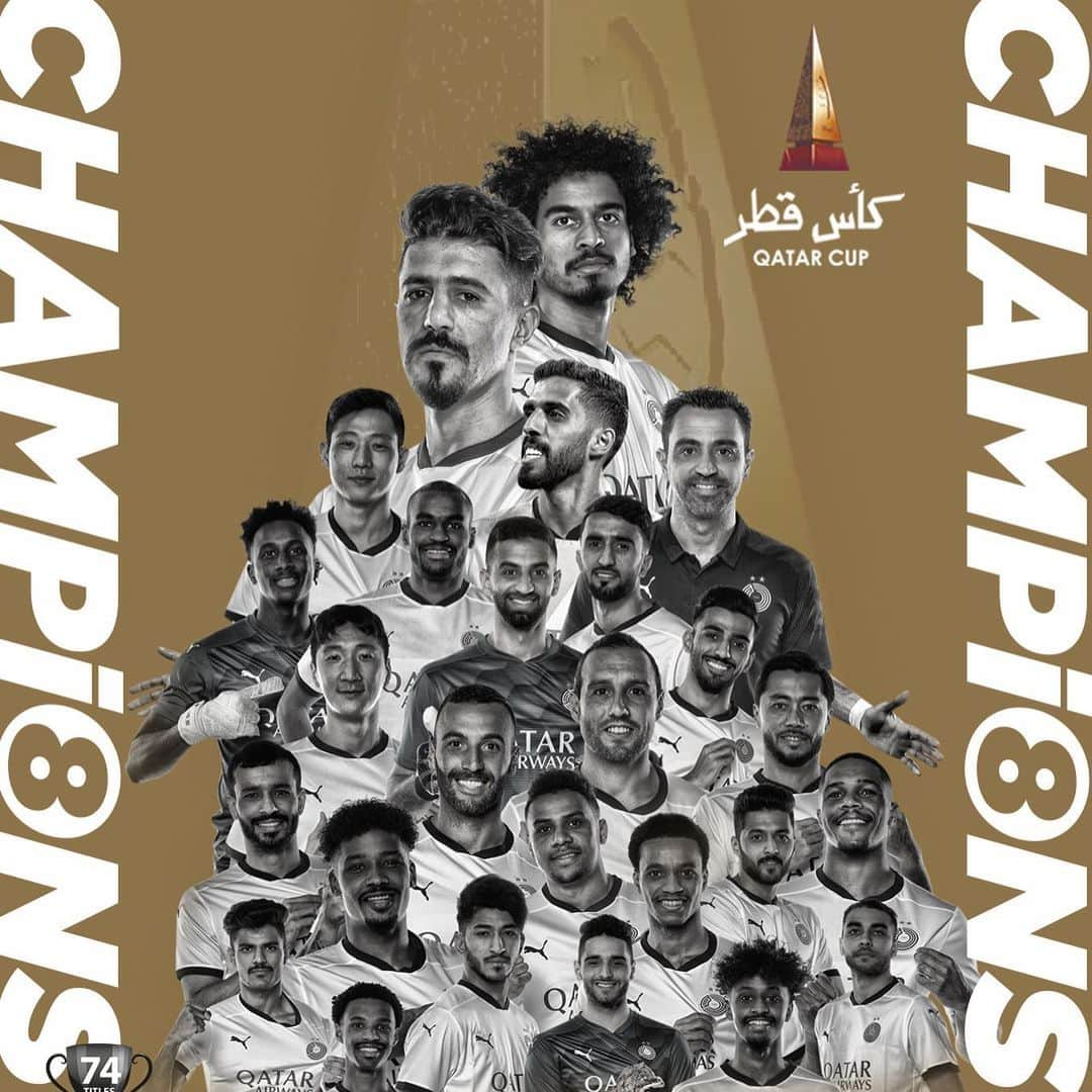 サンティ・カソルラのインスタグラム：「We are the Champions,very proud of all of you mates @alsaddsc #QatarCup💪💪👏👏🤍🖤thanks for the support as always to our fans.」