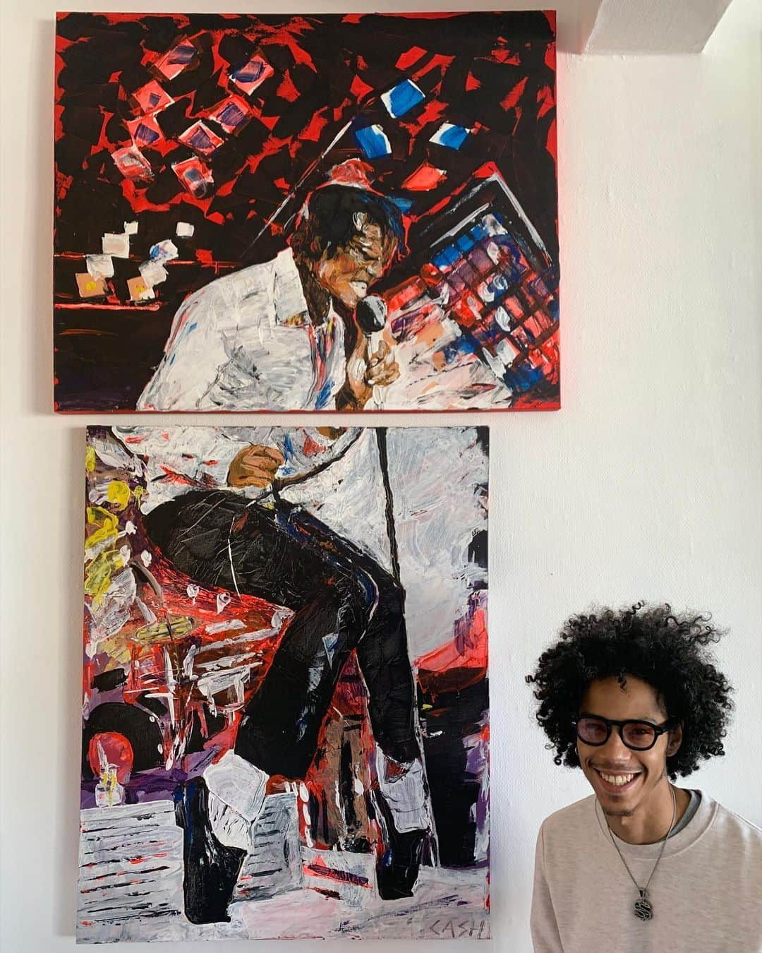 CASH（Carl Anders Sven Hultin）のインスタグラム：「My painting "Michael Brown" is the projection of Michael Jackson inspired by James Brown. Tell me what you think about it?🤔💭 Diptych: acrylic on canvas, palette knives #michaeljackson #jamesbrown #painting #art #mj」