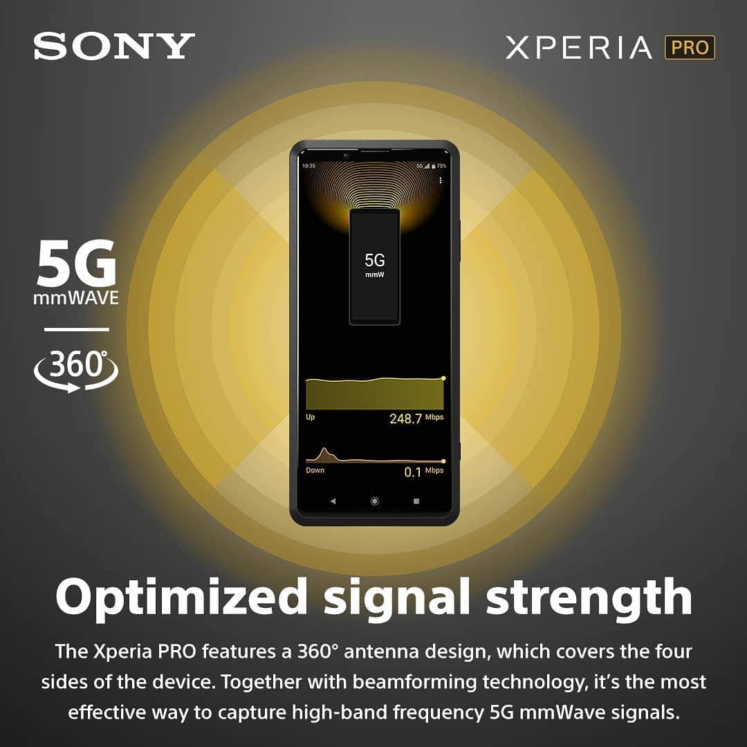 Sony Mobileさんのインスタグラム写真 - (Sony MobileInstagram)「Xperia 5Gmm Wave antenna reception is outstanding. The high average of through-put from 360 degrees is extremely advantageous in transferring data or in streaming on your assignments.  #SonyXperia #Sony #XperiaPRO #Professional」2月27日 19時20分 - sonyxperia