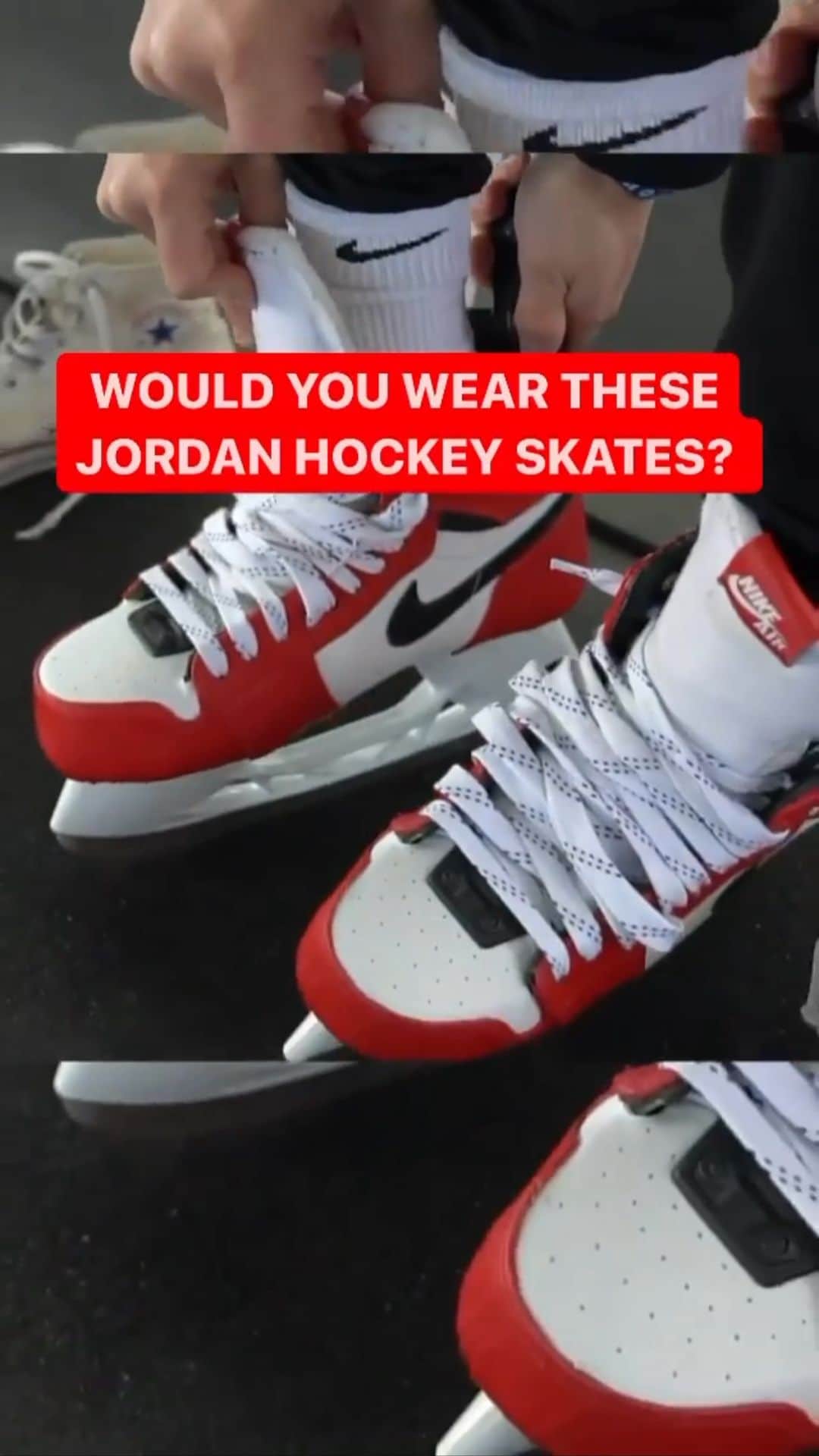 shoes ????のインスタグラム：「“Chicago” AJ1 hockey skates 🏒🔥 Thoughts 👇🏽 🎥: @716nick」