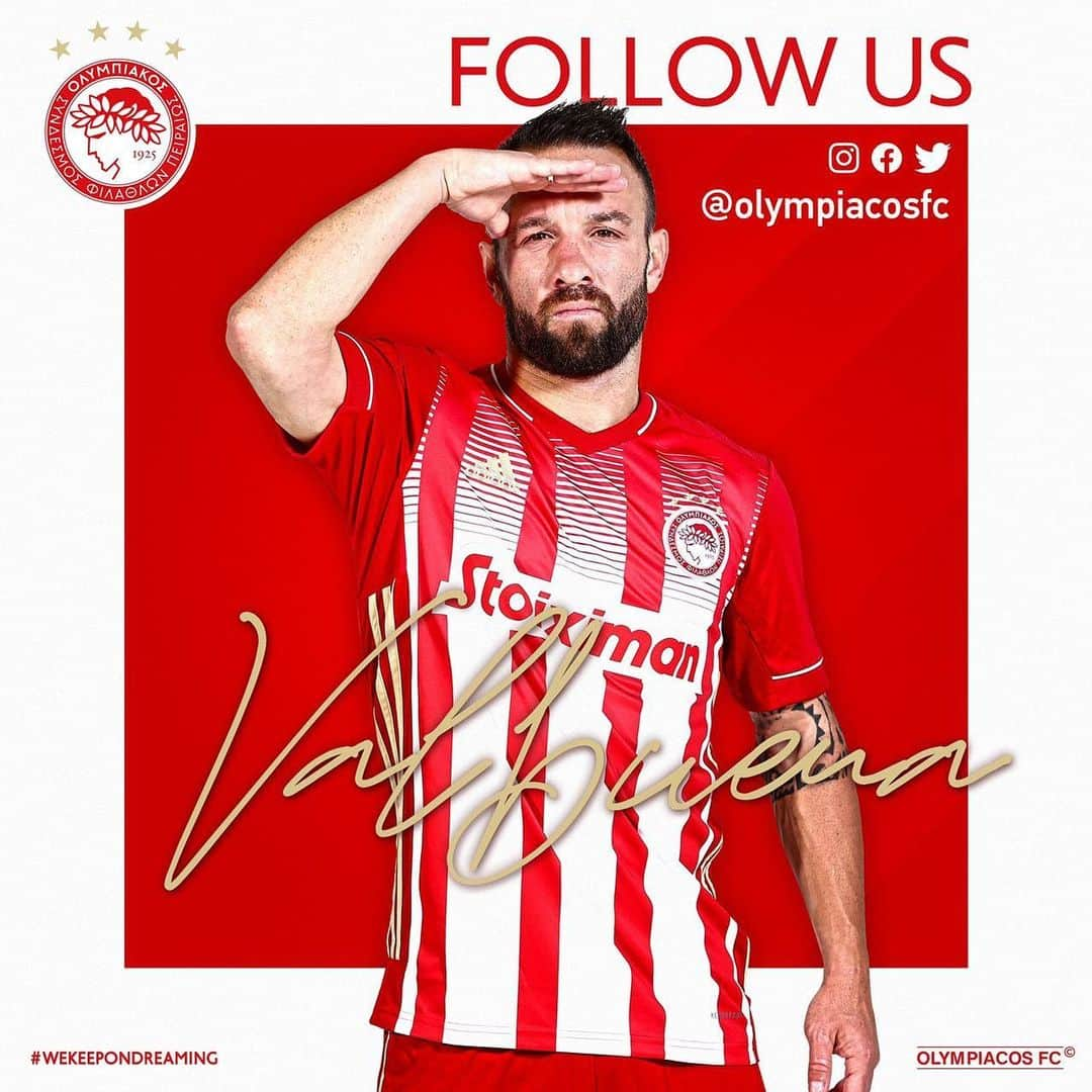 マテュー・ヴァルブエナのインスタグラム：「Join the @olympiacosfc family! 🔴⚪️🦁 #Olympiacos #WeKeepOnDreaming」