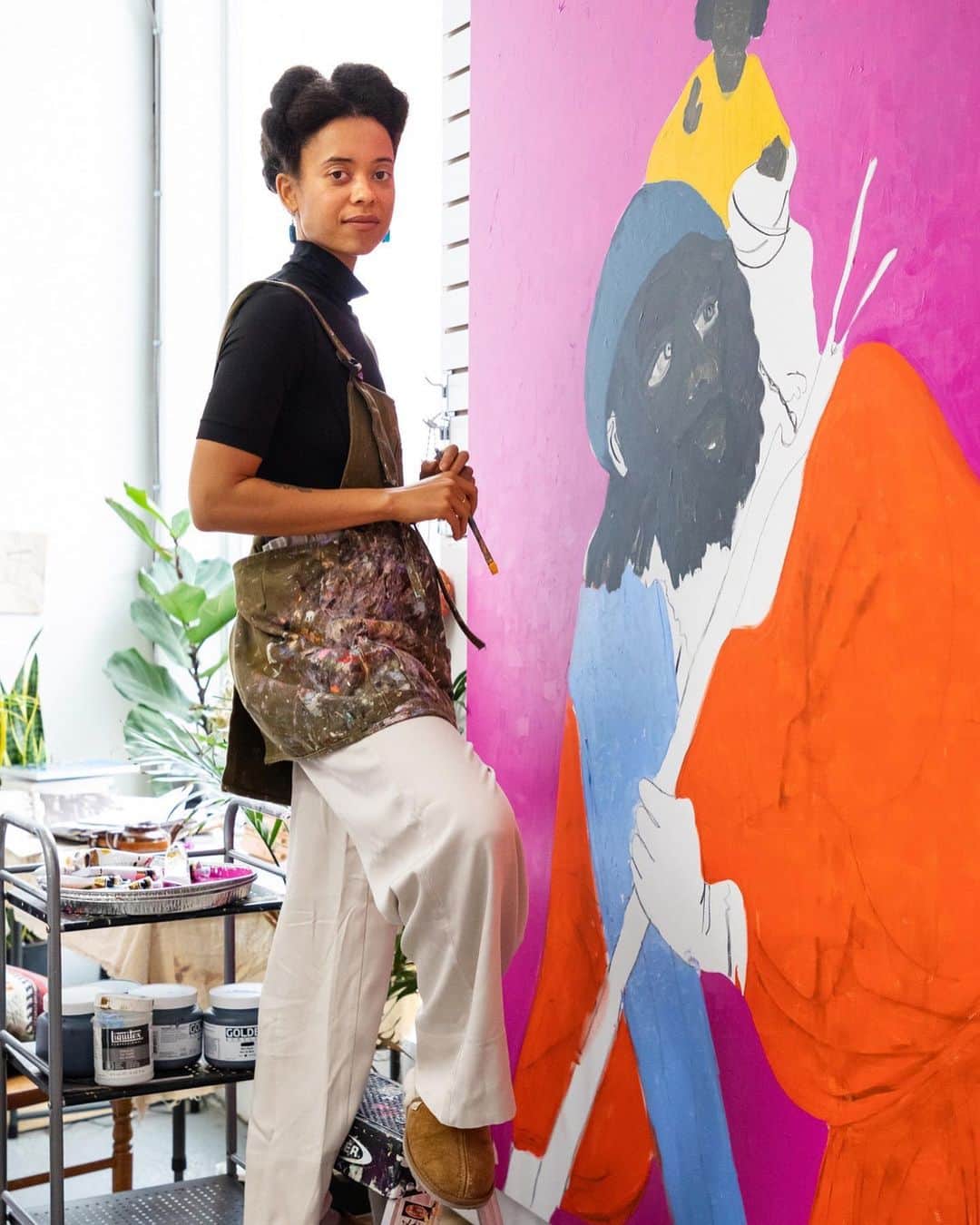 Club Monacoのインスタグラム：「This year, we're honoring Black History Month by joining with creators and artists to explore the importance of inspiration, self-expression, community, and culture. Meet New York based, Maputo-born artist, @cas_amandaa. ⠀⠀⠀⠀⠀⠀⠀⠀⠀ What sources of inspiration fuel your work? "Many different things. I like to read different books. Mainly books that explore social intricacies of African life, Black life. And also film —it can be anywhere from a Billy Woodberry film to Ousmane Sembene. And then, observation. I think living is a source of inspiration." ⠀⠀⠀⠀⠀⠀⠀⠀⠀ (All works pictured in progress).」