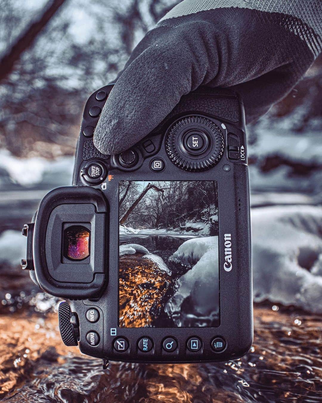 CANON USAさんのインスタグラム写真 - (CANON USAInstagram)「Photo by @depthofphil: "I went to a snow covered place in the woods, laid down and looked up. It was so peaceful with the sound of the water flowing and the birds chirping. All of my unpleasant thoughts and feelings I had earlier went away in an instant! I felt like capturing the peacefulness and thought of adding a camera in the frame as an element. I saw a small waterfall and did it! The photo was phenomenal!" #ShotOnCanon  📸 #Canon EOS Rebel T7 Lens: EF-S 18-55mm f/3.5-5.6 IS II」2月27日 23時25分 - canonusa