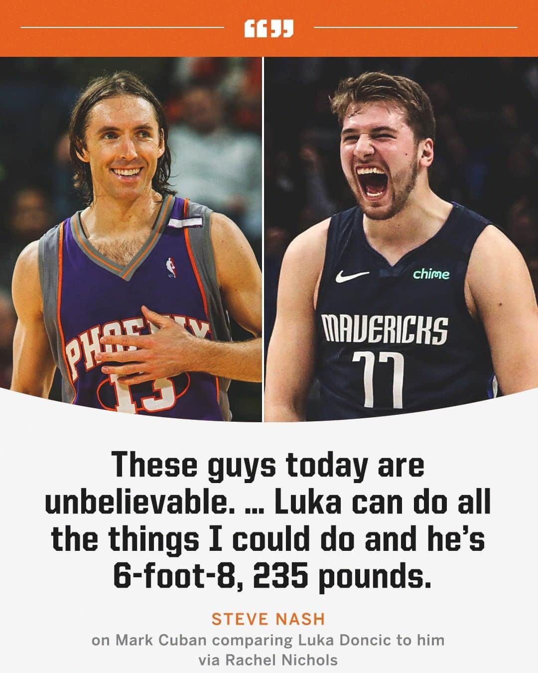 espnのインスタグラム：「Nets HC Steve Nash praised Luka before Brooklyn faces the Mavs 🤝 (via @rachel_nichols)  📺 Mavs-Nets at 8:30 PM ET on ABC」