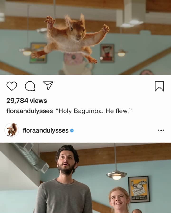 Walt Disney Studiosのインスタグラム：「The perfect combo: donuts and a super squirrel 🍩 🐿️ ⚡ 💥 Watch #FloraAndUlysses, now streaming on #DisneyPlus」