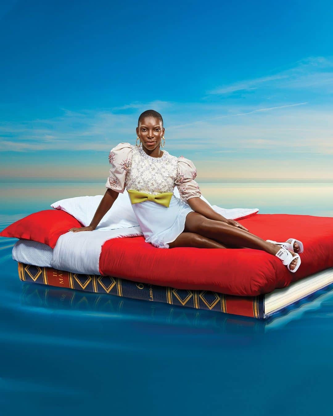 のインスタグラム：「Surreal fantasies: @MichaelaCoelWeb wearing #MiuMiuSS21 collection in @VanityFair’s Hollywood Issue.  Photography by #MaurizioCattelan and #PierpaoloFerrari Styling by @kegrand  #MiuMiuEditorials #MiuMiuGirls」