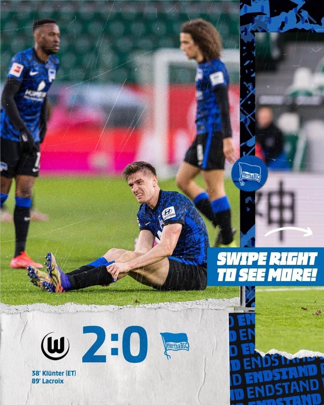 ヘルタ・ベルリンのインスタグラム：「😶😐😳 Aber: Wir geben nicht auf! ✊ . . #WOBBSC #GemeinsamHertha #HaHoHe #herthabsc」