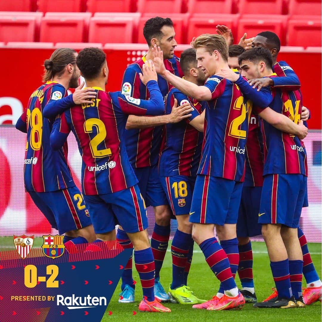 FCバルセロナさんのインスタグラム写真 - (FCバルセロナInstagram)「👏 Important WIN 🏁 Sevilla 0-2 Barça  ⚽️ Dembélé, Messi」2月28日 2時08分 - fcbarcelona