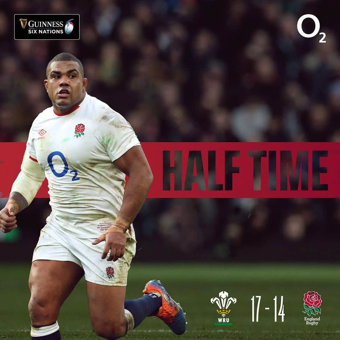 ラグビーイングランド代表のインスタグラム：「Half time in Cardiff and Wales have a narrow lead #WALvENG」